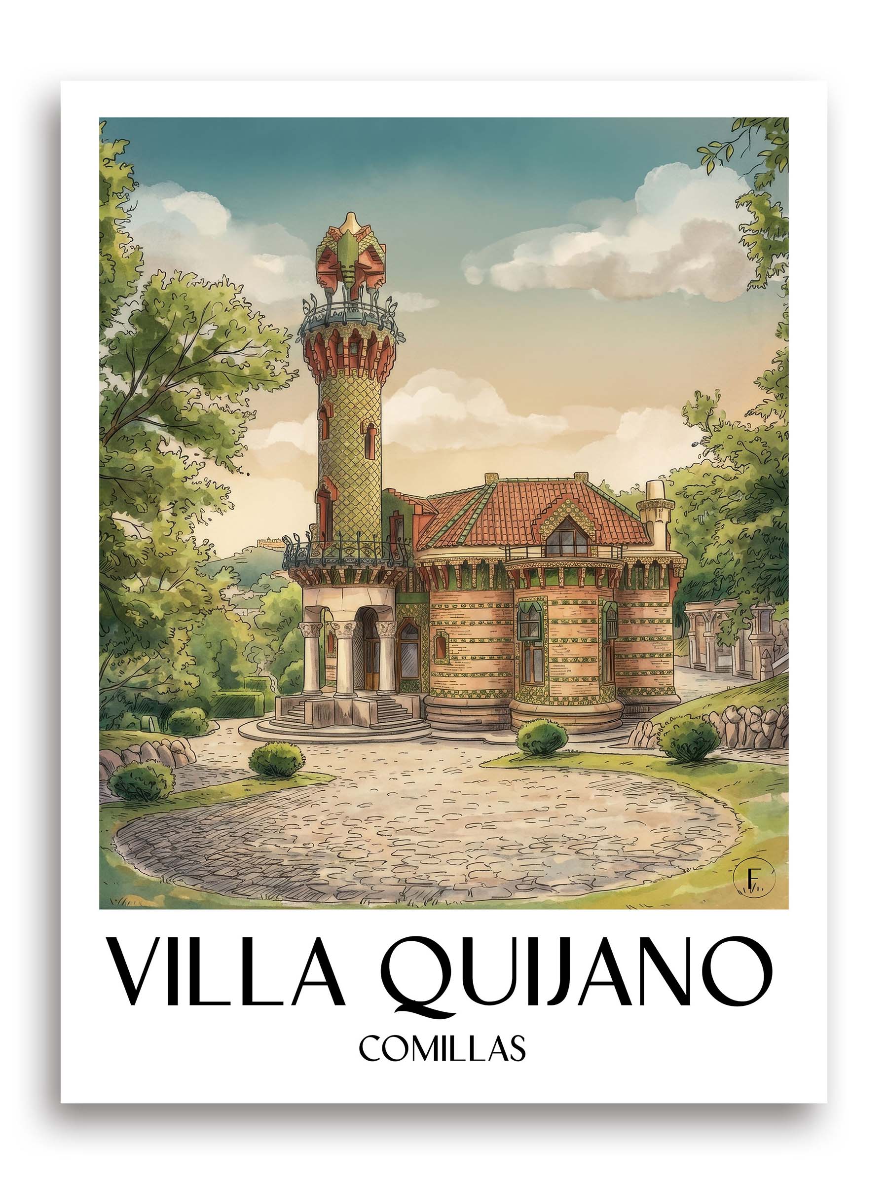 villa-quijano-comillas-spanien-poster-aquarell