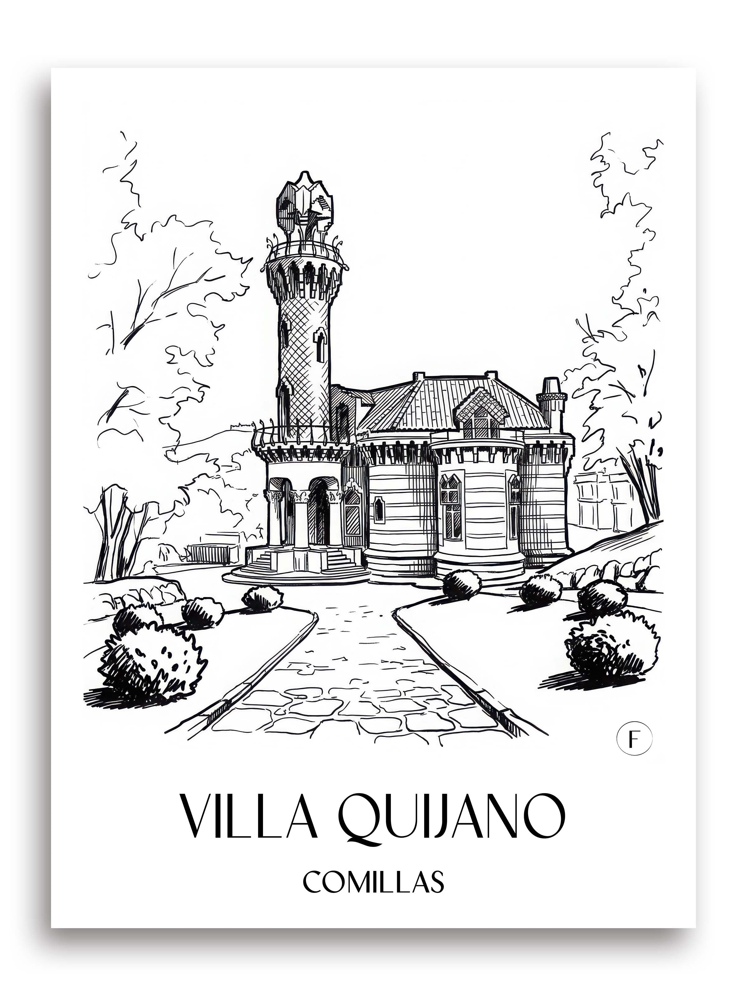 villa-quijano-comillas-spanien-poster-skizze