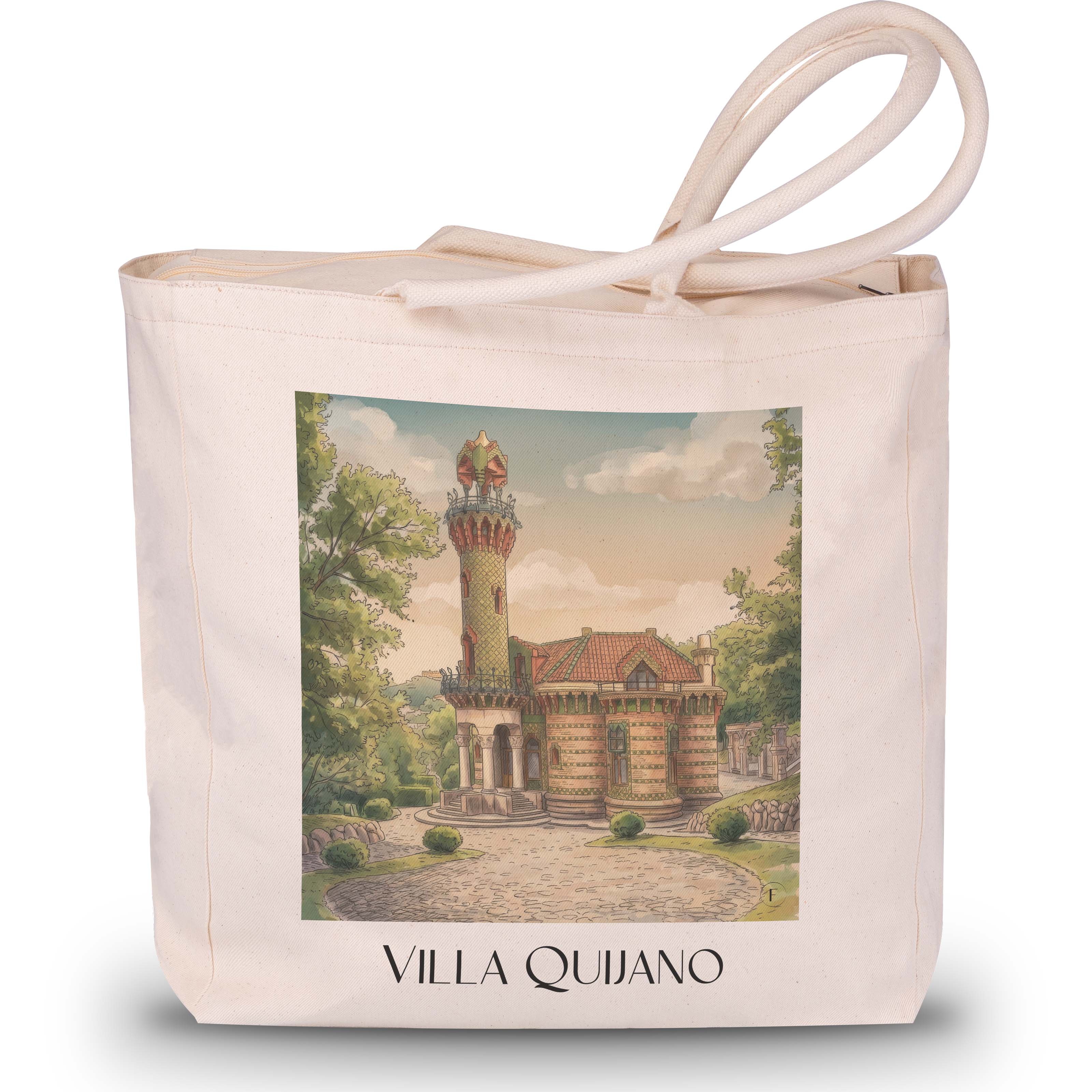 Villa Quijano Shopping Tasche - Comillas - Spanien Tote Bag - Einkaufstasche im Aquarell Stil - favplace