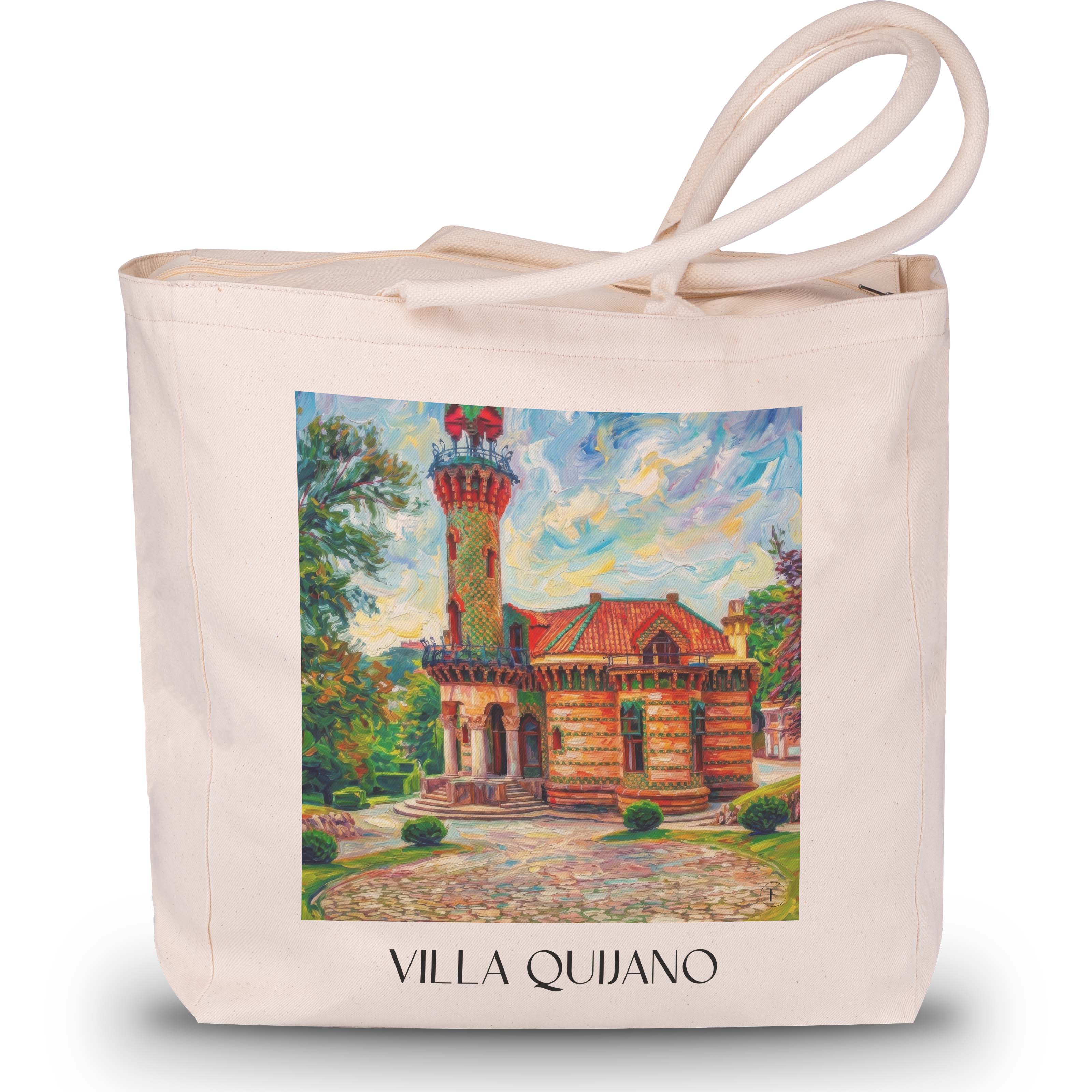Villa Quijano Shopping Tasche - Comillas - Spanien Tote Bag - Einkaufstasche im Ölgemälde Stil - favplace