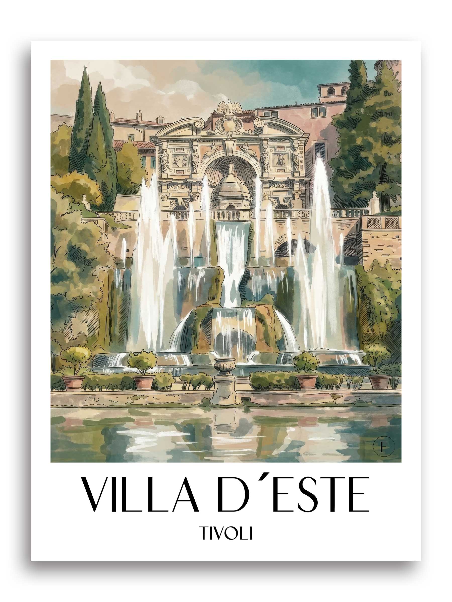 villa-d´este-tivoli-italien-poster-aquarell
