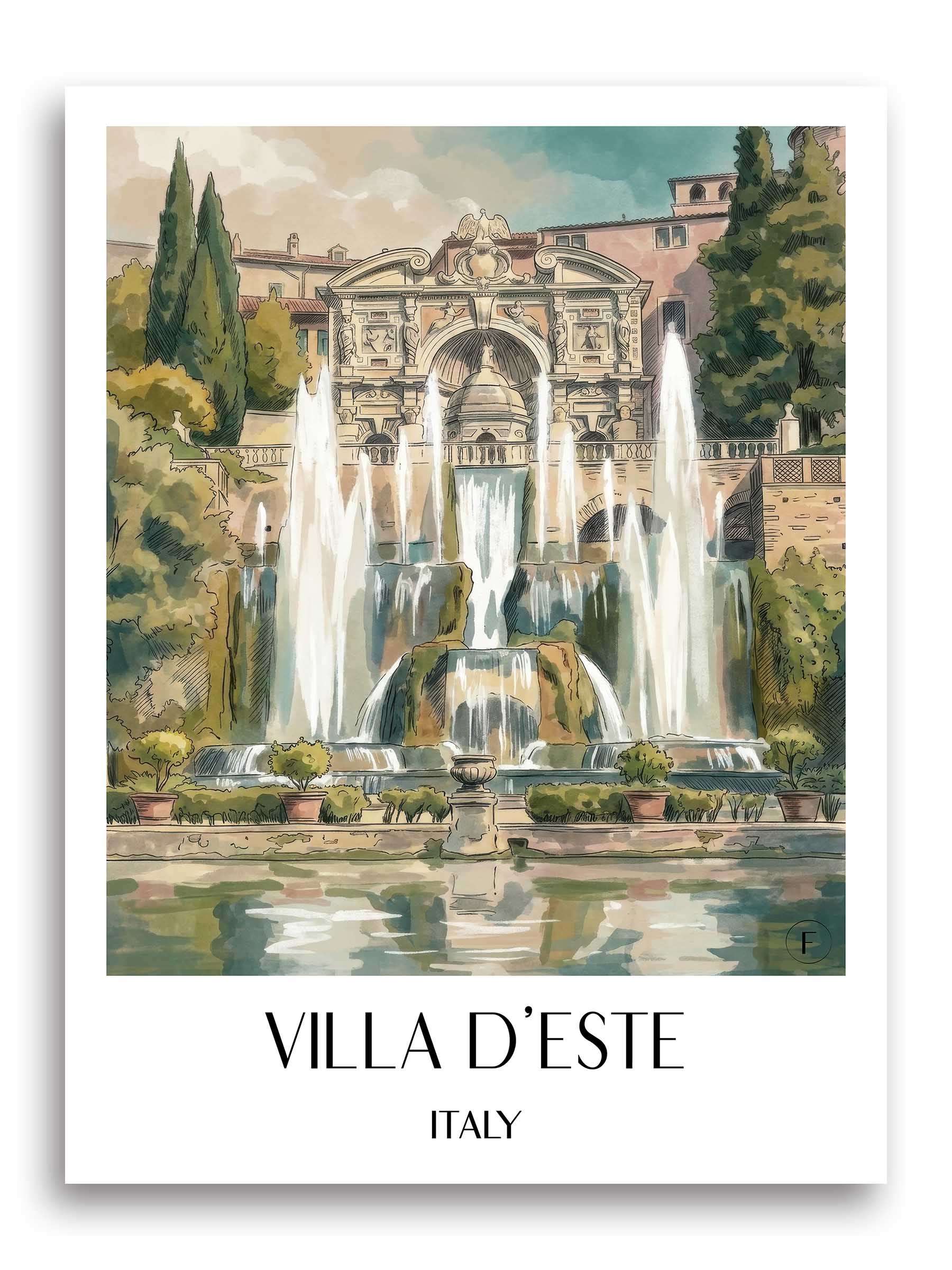 Villa d´Este Poster - Tivoli - Italien Kunstdruck - Aquarell von A4 bis A1 - favplace