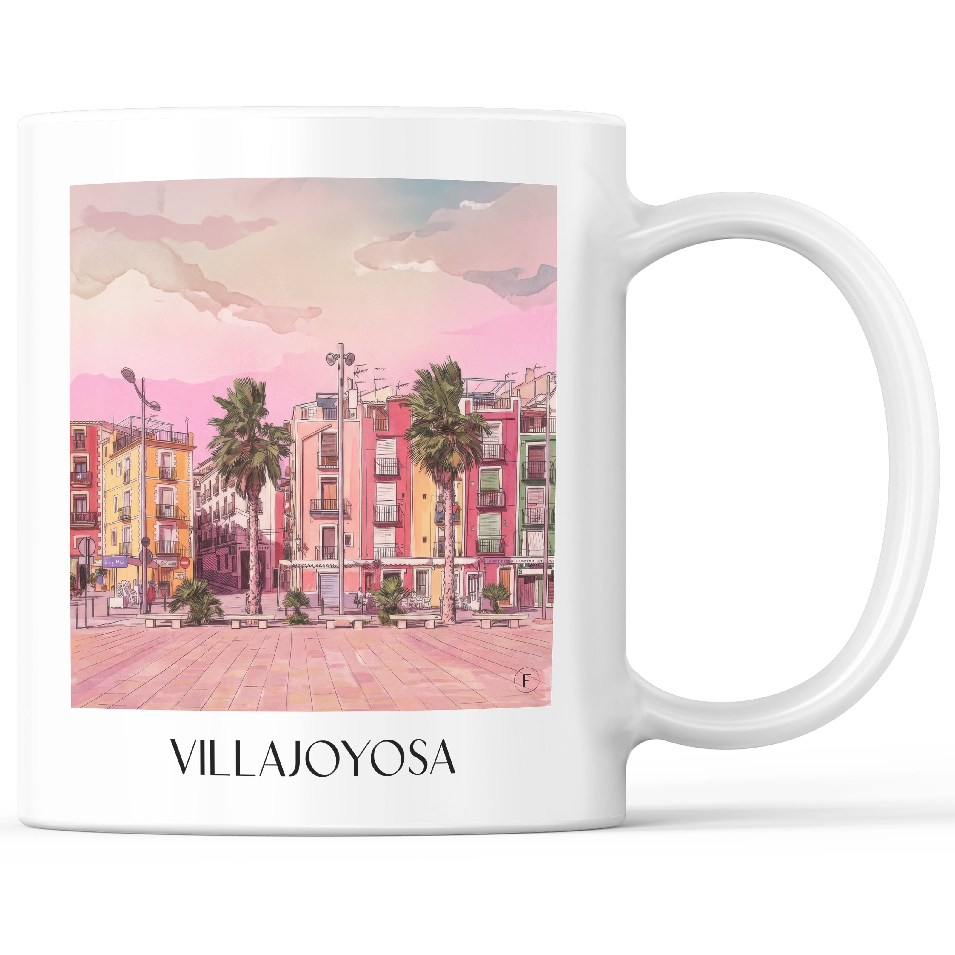 Villajoyosa Kaffeebecher - Spanien - Spanien Becher - Kaffeetasse im Aquarell Pink Stil - favplace