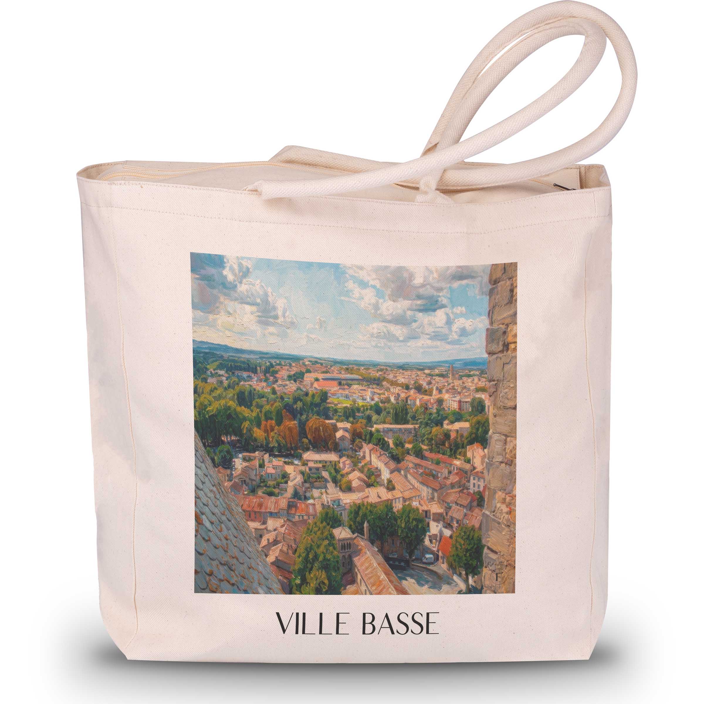 ville-basse-carcassonne-frankreich-einkaufstasche-oil-painting-oelgemaelde