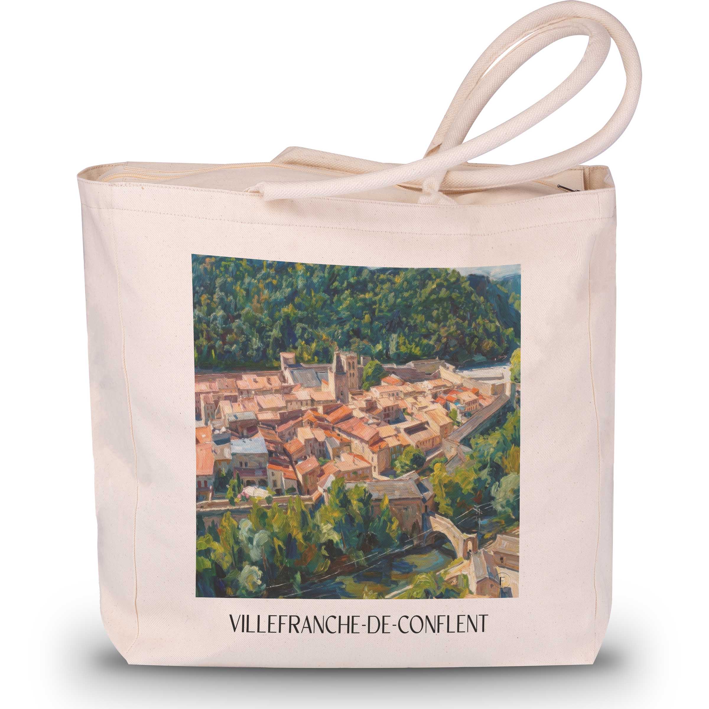 villefranche-de-conflent-okzitanien-frankreich-einkaufstasche-oil-painting-oelgemaelde