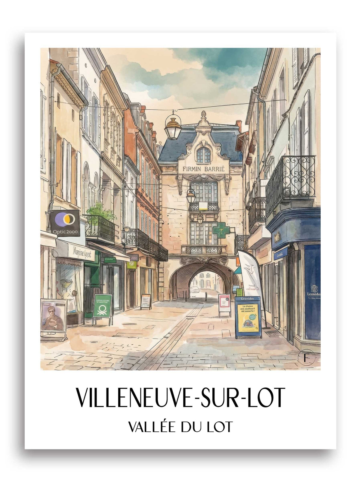 villeneuve-sur-lot-vallée-du-lot-frankreich-poster-aquarell