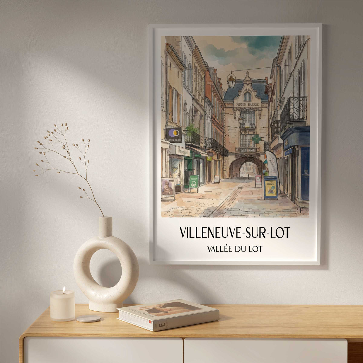 villeneuve-sur-lot-vallée-du-lot-frankreich-poster-aquarell
