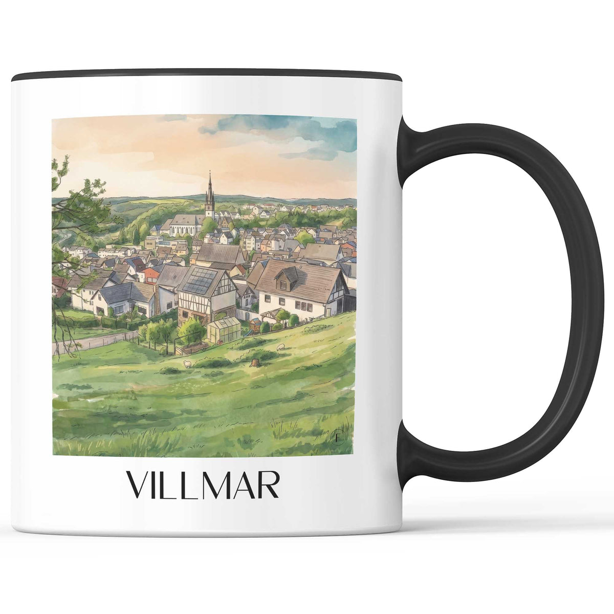 Villmar Kaffeebecher - Lahntal - Deutschland Becher - Kaffeetasse im Aquarell Stil - favplace