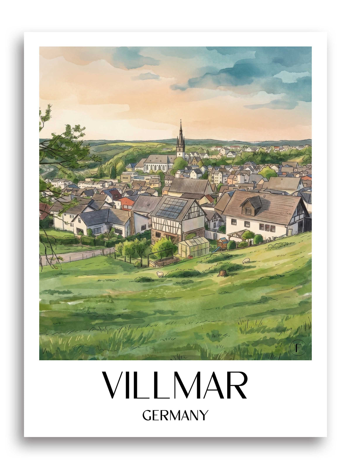 Villmar Poster - Lahntal - Deutschland Kunstdruck - Aquarell von A4 bis A1 - favplace