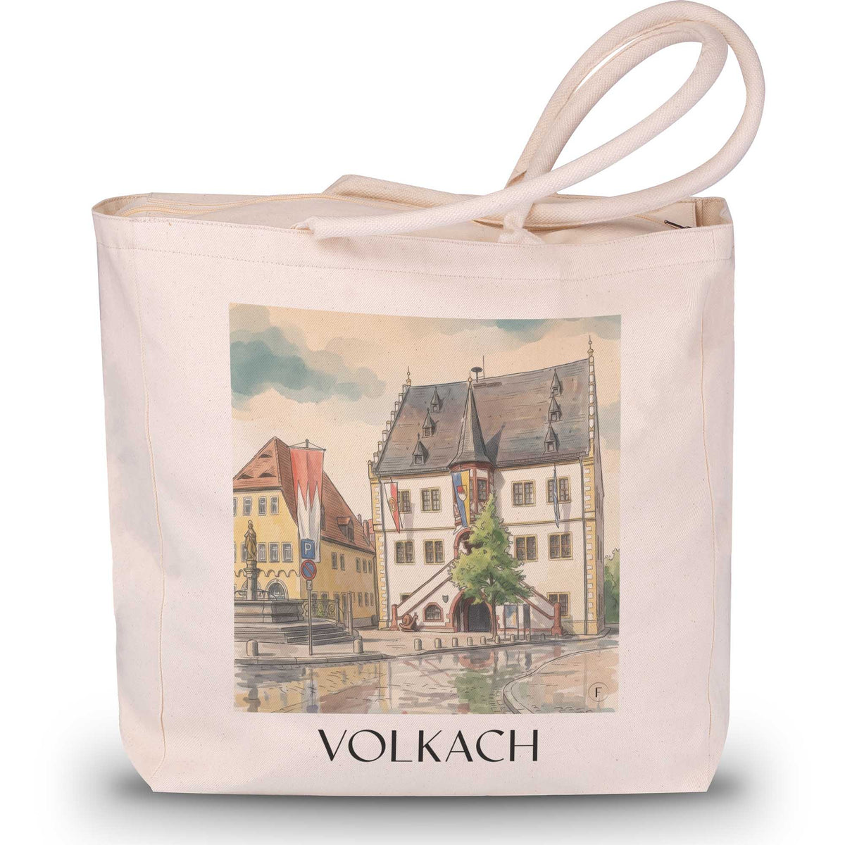 Volkach Shopping Tasche - Mainschleife - Deutschland Tote Bag - Einkaufstasche im Aquarell Stil - favplace