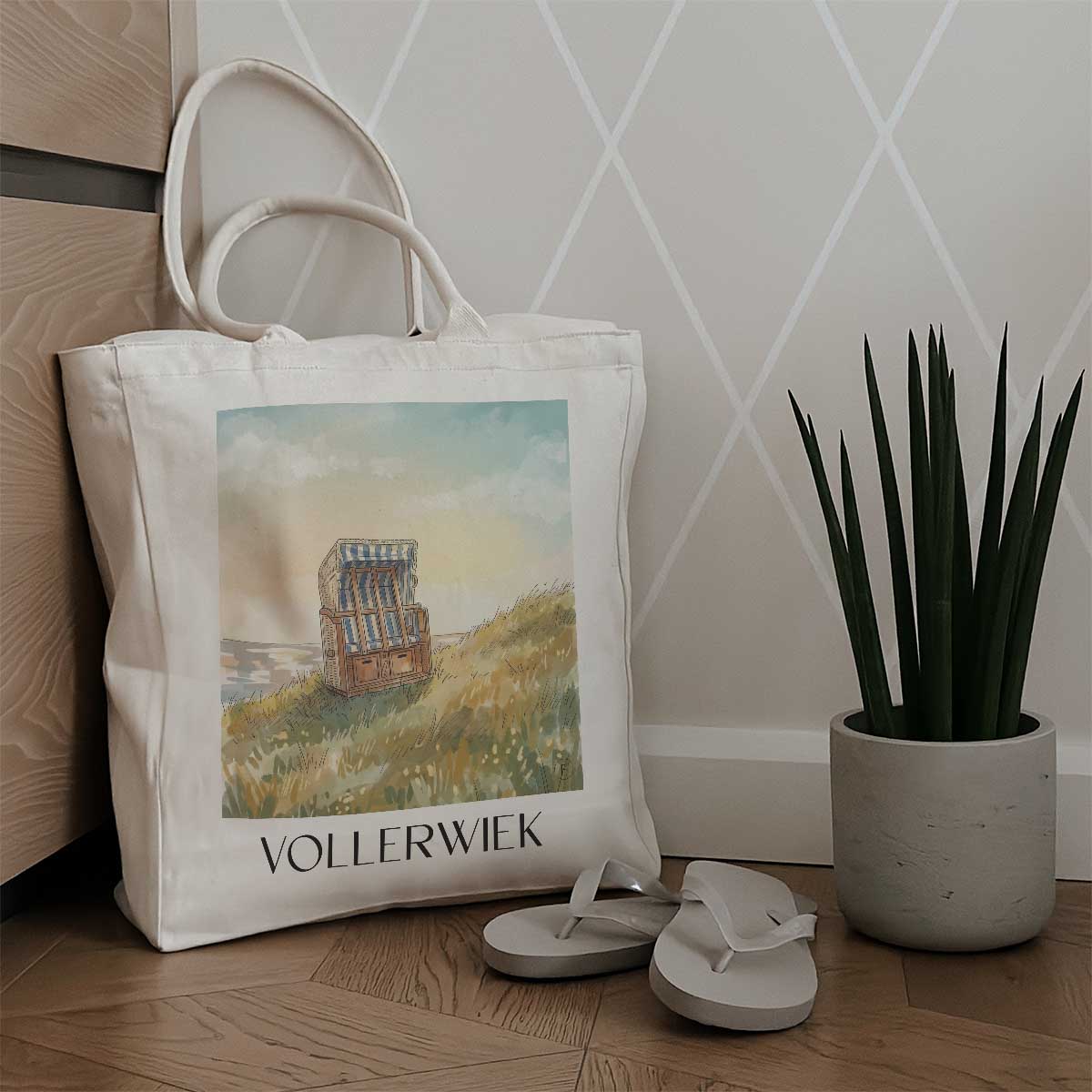 vollerwiek-schleswig-holstein-deutschland-einkaufstasche-aquarell