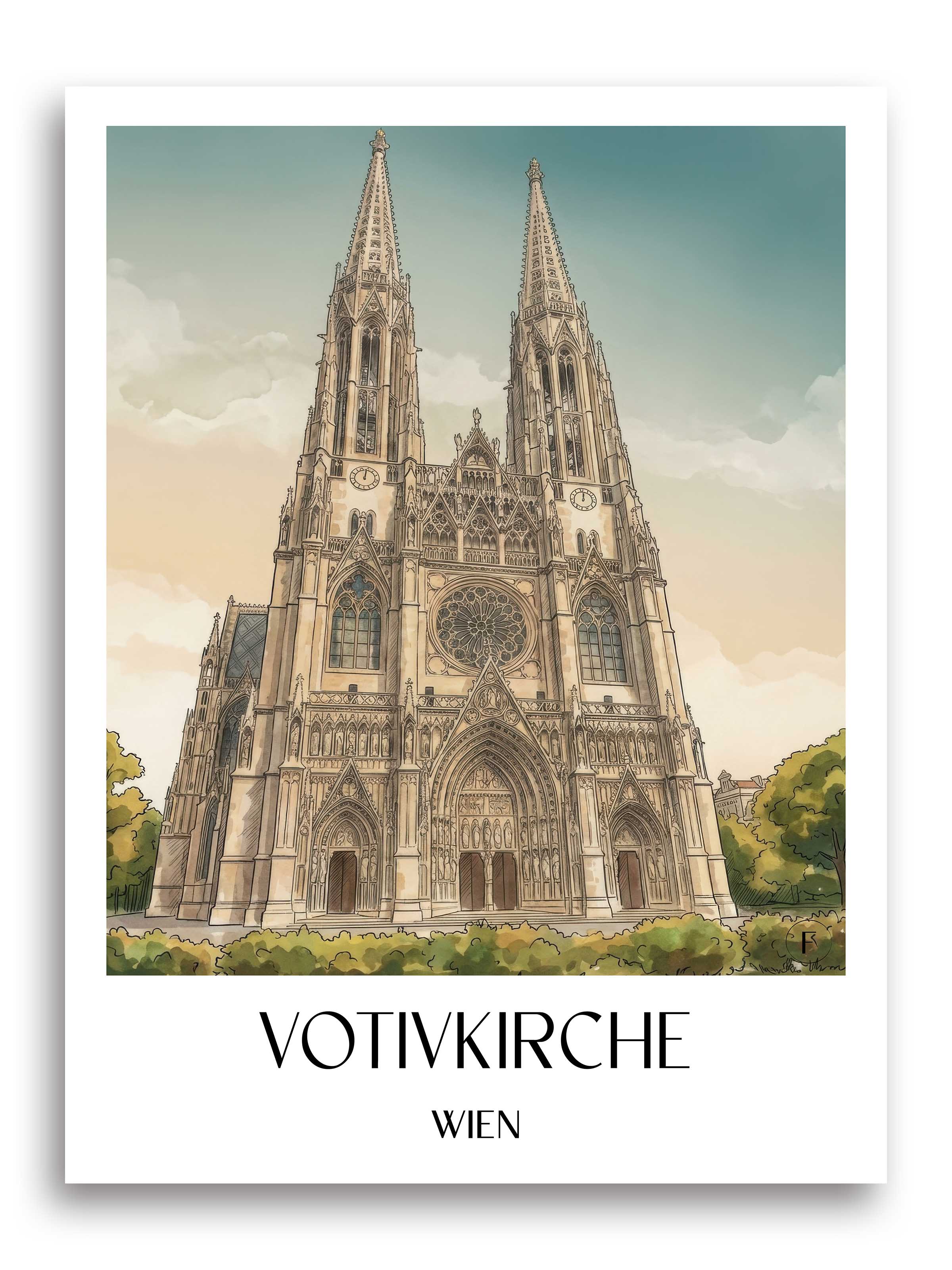 votivkirche-wien-österreich-poster-aquarell