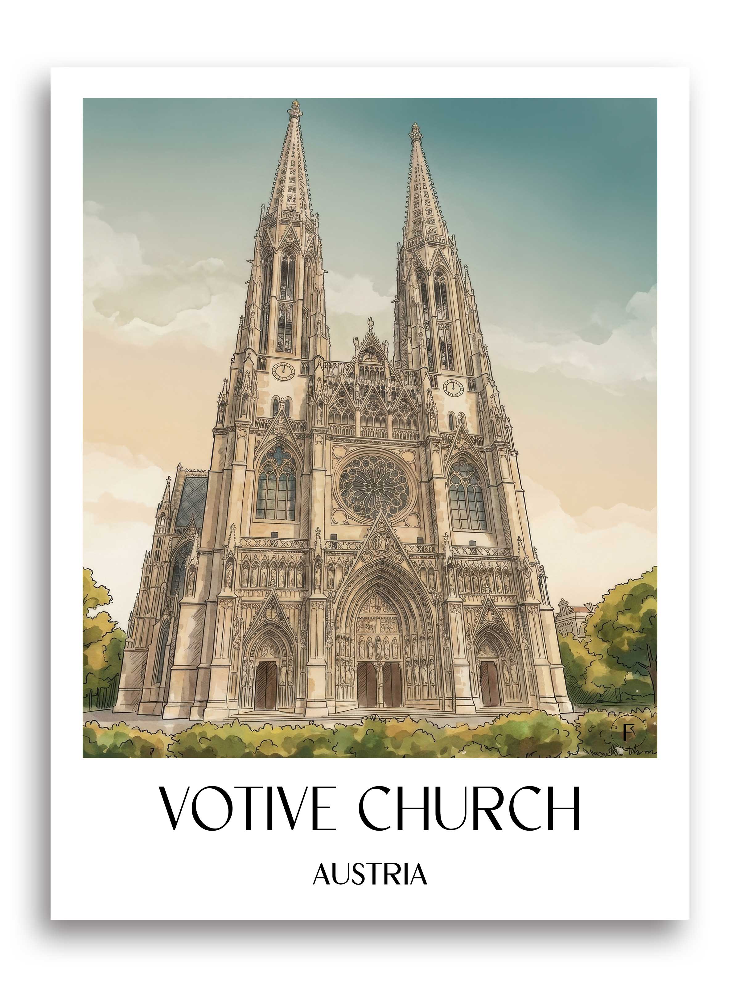 Votivkirche Poster - Wien - Österreich Kunstdruck - Aquarell von A4 bis A1 - favplace
