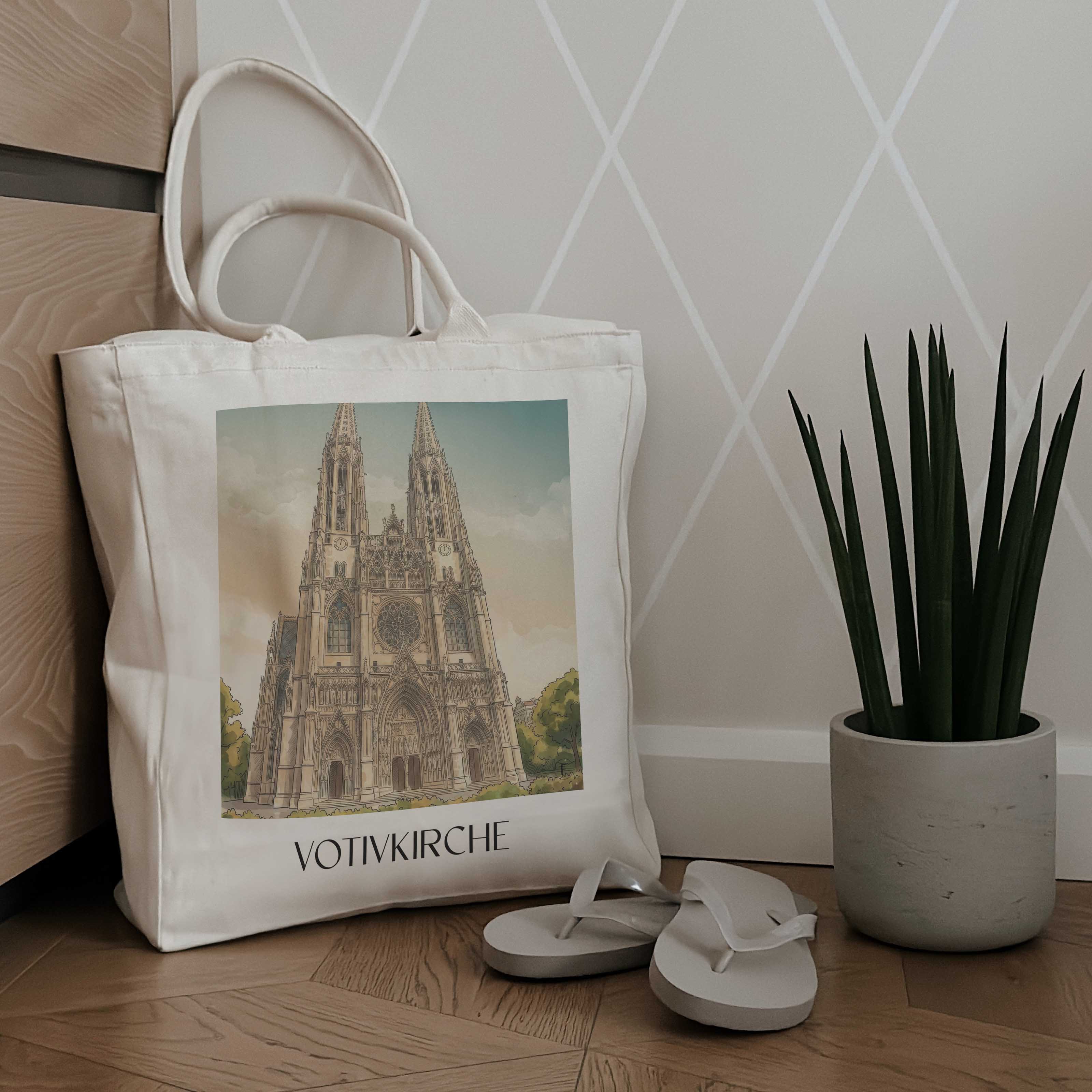 votivkirche-wien-österreich-einkaufstasche-aquarell