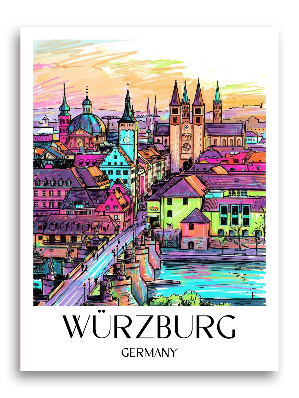 Würzburg Poster - Franken - Deutschland Kunstdruck - Tag Graffiti von A4 bis A1 - favplace