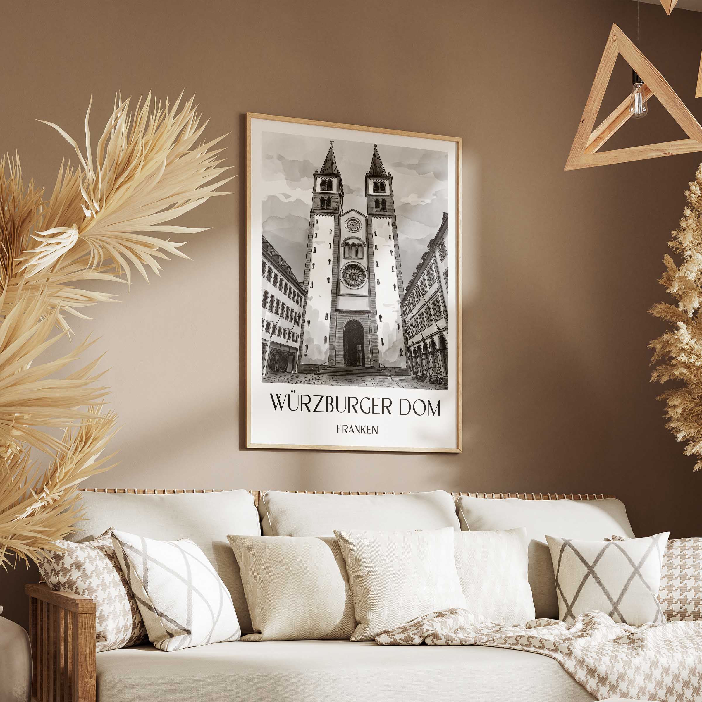 würzburger-dom-franken-deutschland-poster-aquarell-schwarz-weiss