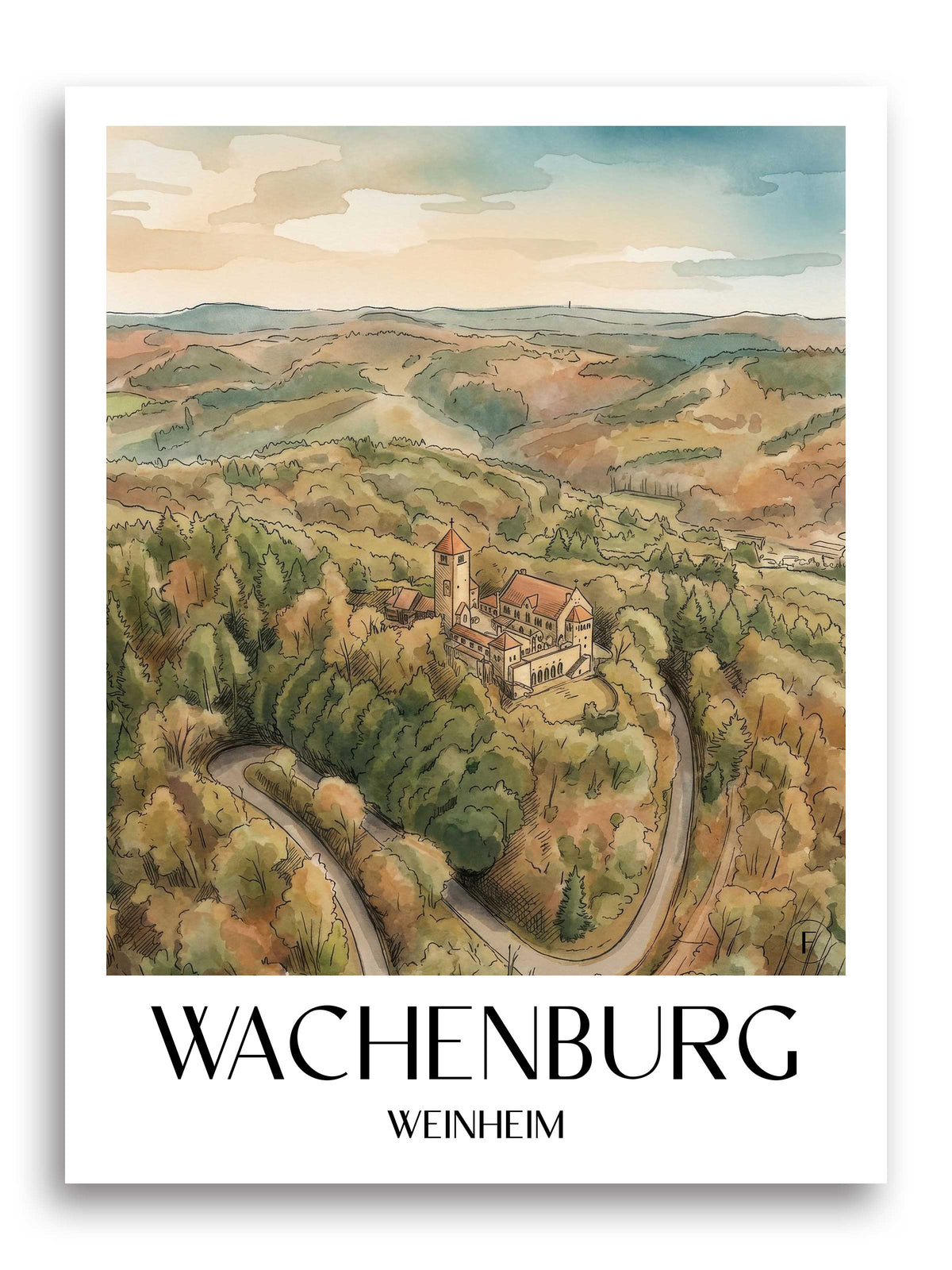 Wachenburg Poster - Weinheim - Deutschland Kunstdruck - Aquarell von A4 bis A1 - favplace