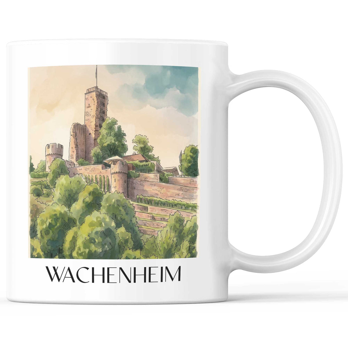 Wachenheim Kaffeebecher - Pfälzer Weinstraße - Deutschland Becher - Kaffeetasse im Aquarell Stil - favplace