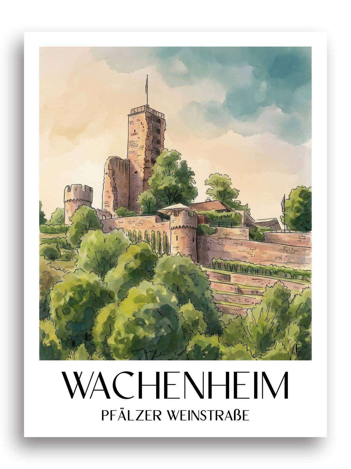 wachenheim-pfälzer-weinstraße-deutschland-poster-aquarell