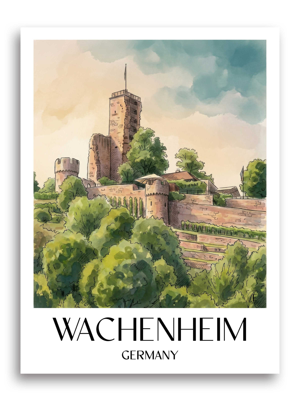 Wachenheim Poster - Pfälzer Weinstraße - Deutschland Kunstdruck - Aquarell von A4 bis A1 - favplace