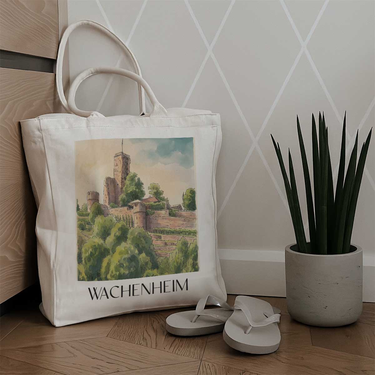 wachenheim-pfälzer-weinstraße-deutschland-einkaufstasche-aquarell