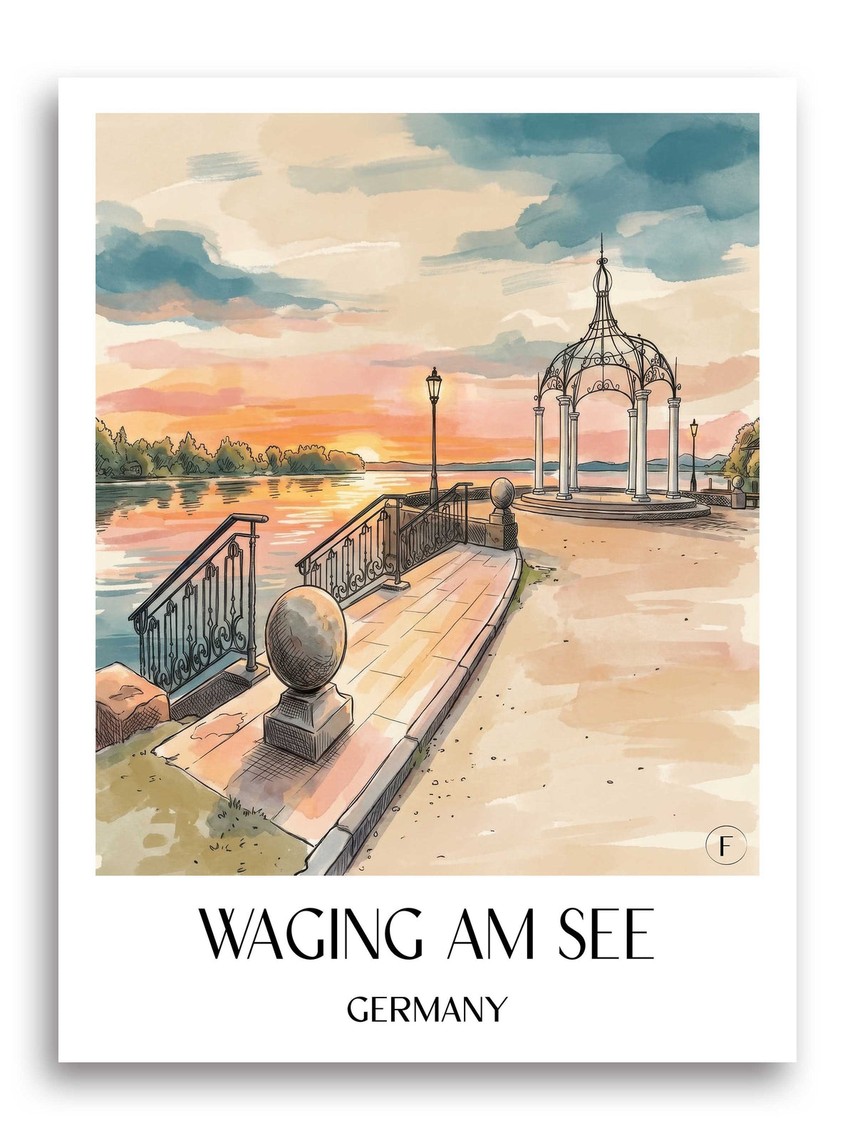 Waging am See Poster - Chiemgau - Deutschland Kunstdruck - Aquarell von A4 bis A1 - favplace