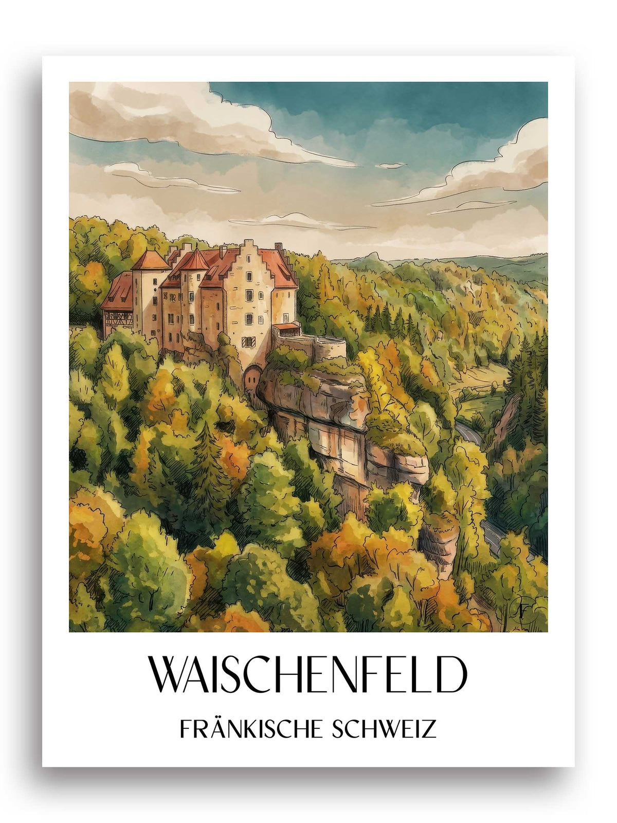 waischenfeld-fränkische-schweiz-deutschland-poster-aquarell