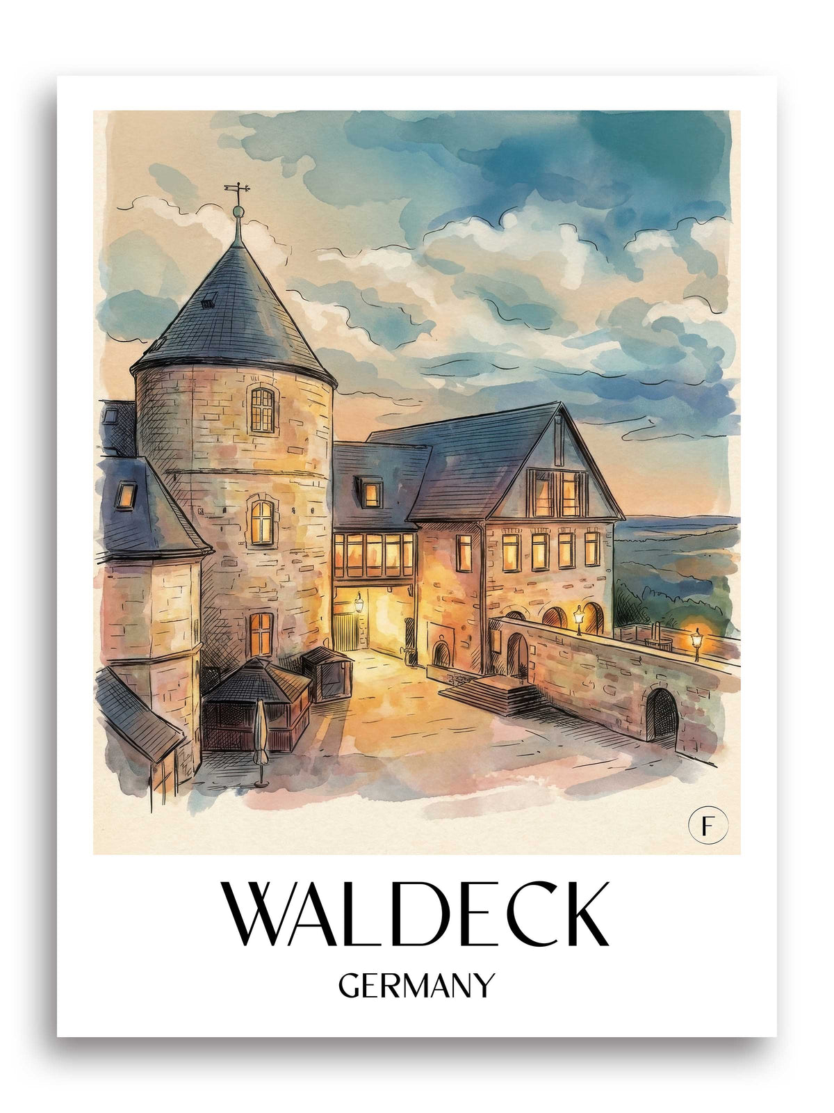 Waldeck Poster - Hessen - Deutschland Kunstdruck - Aquarell von A4 bis A1 - favplace