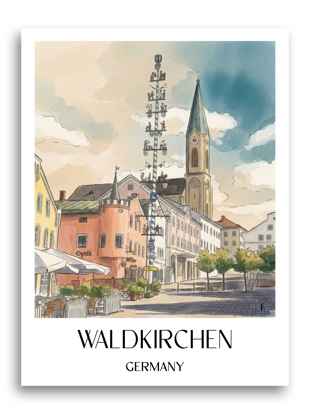 Waldkirchen Poster - Bayerischer Wald - Deutschland Kunstdruck - Aquarell von A4 bis A1 - favplace