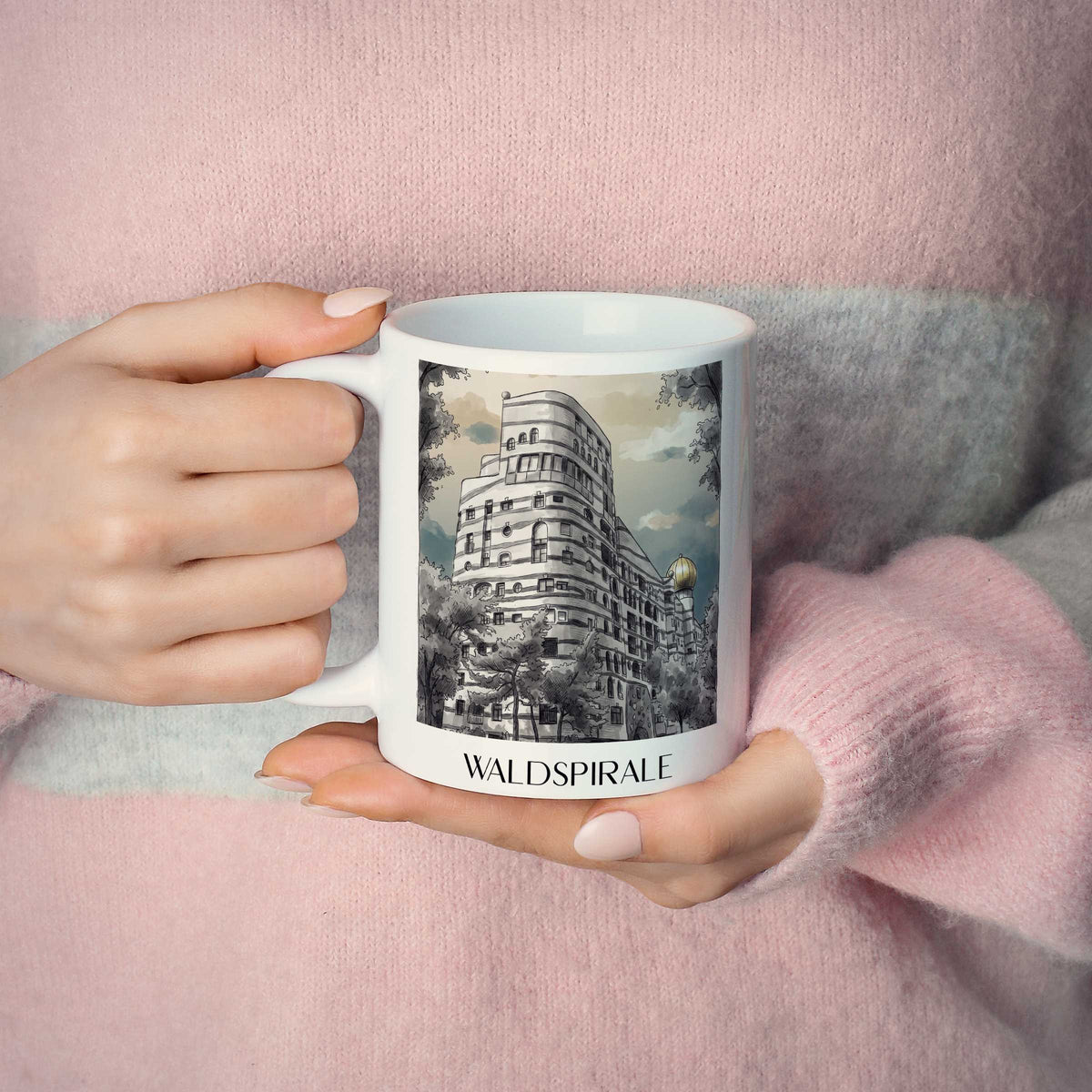 waldspirale-darmstadt-deutschland-kaffeebecher-aquarell-schwarz-weiss