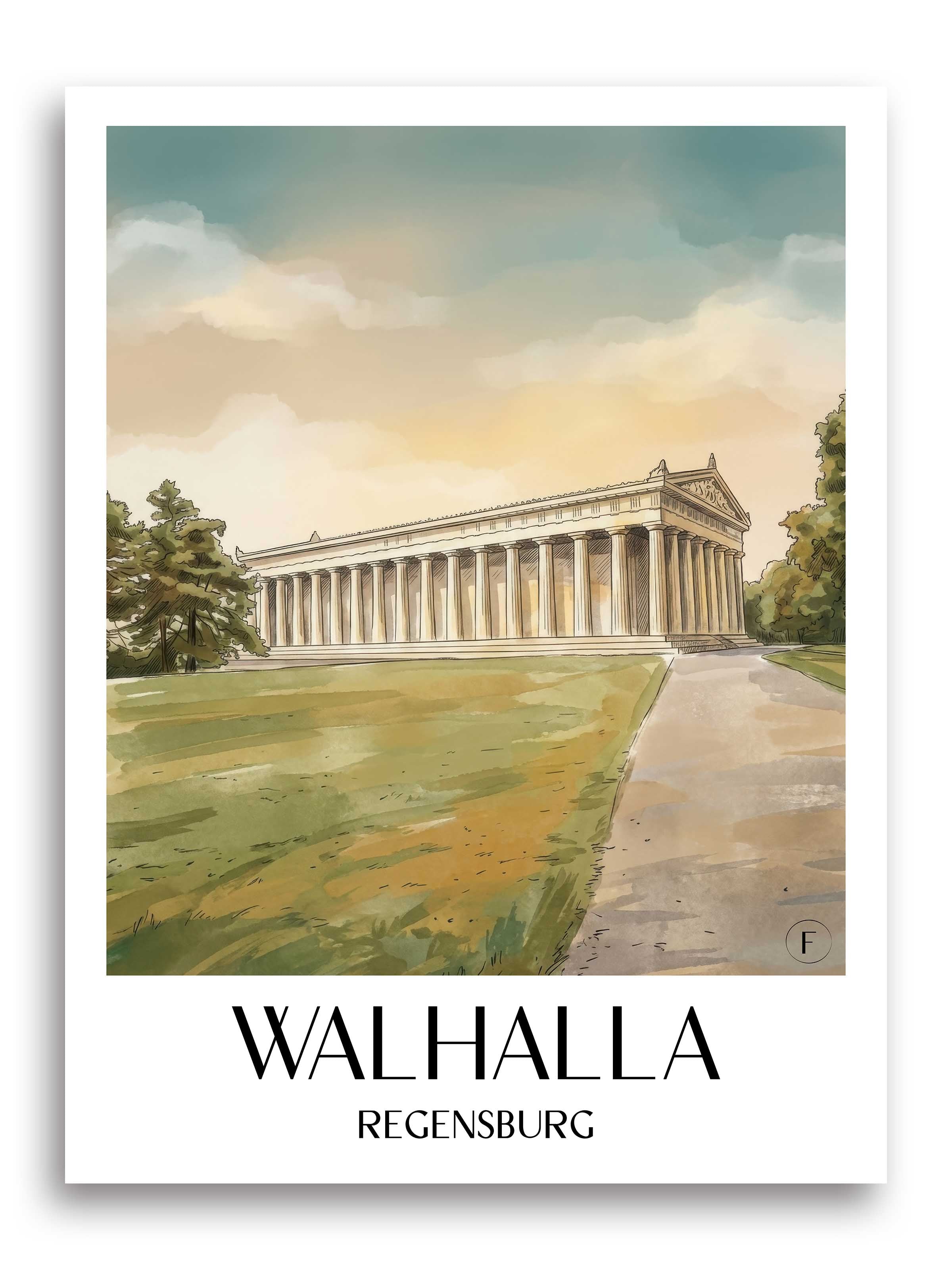 Walhalla Poster - Regensburg - Deutschland Kunstdruck - Aquarell von A4 bis A1 - favplace