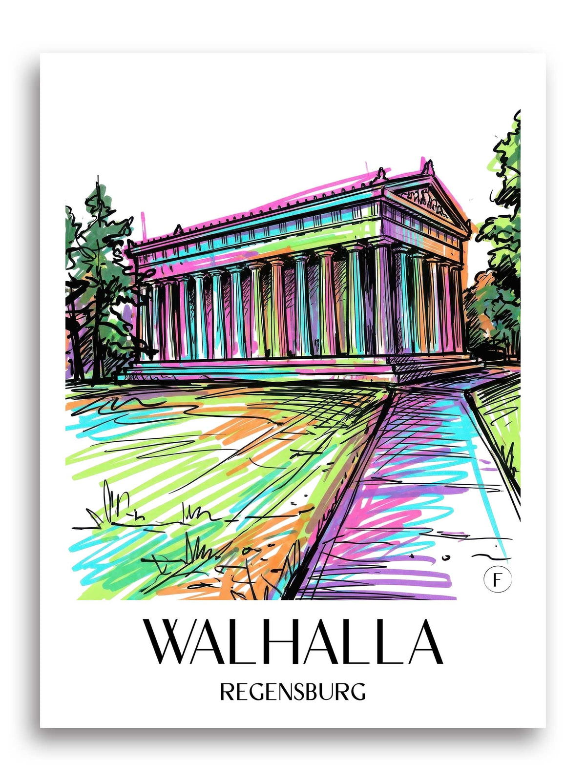 Walhalla Poster - Regensburg - Deutschland Kunstdruck - Tag Graffiti von A4 bis A1 - favplace