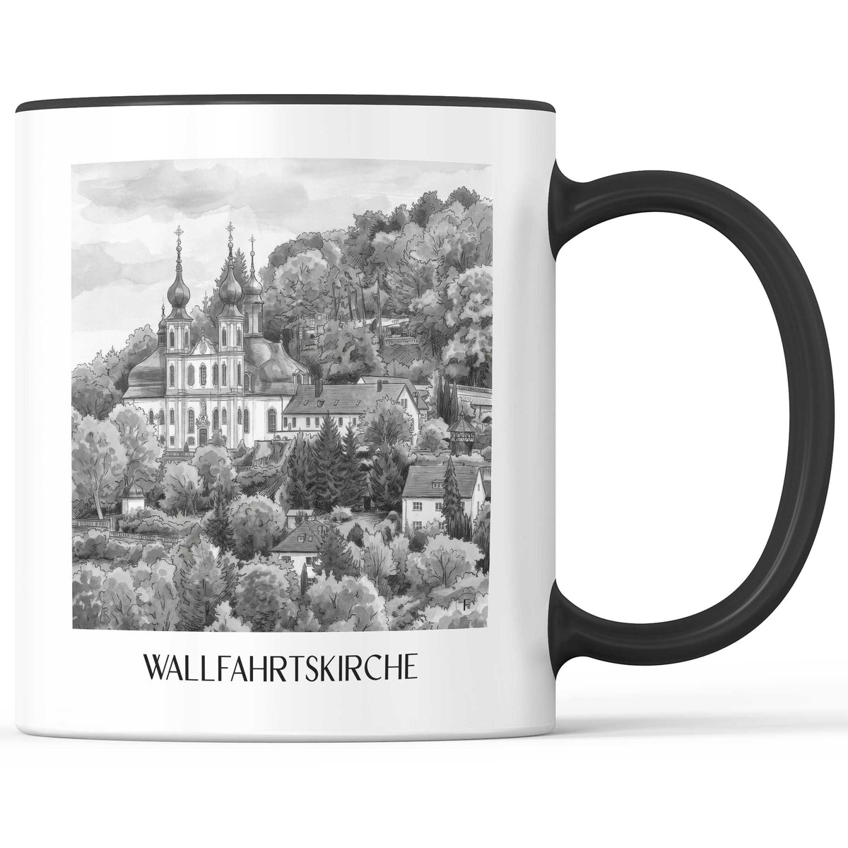 wallfahrtskirche-würzburg-deutschland-kaffeebecher-aquarell-schwarz-weiss