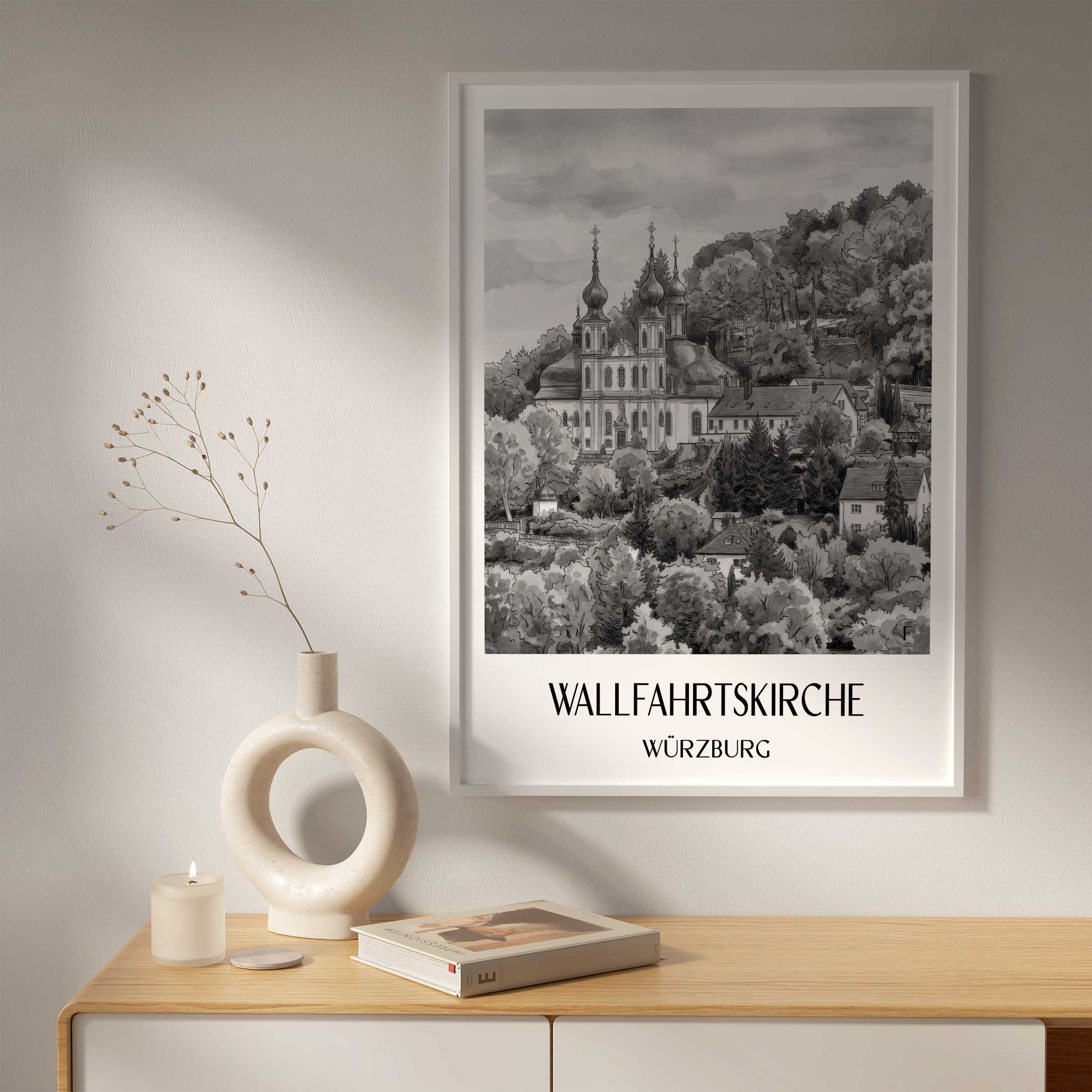wallfahrtskirche-würzburg-deutschland-poster-aquarell-schwarz-weiss