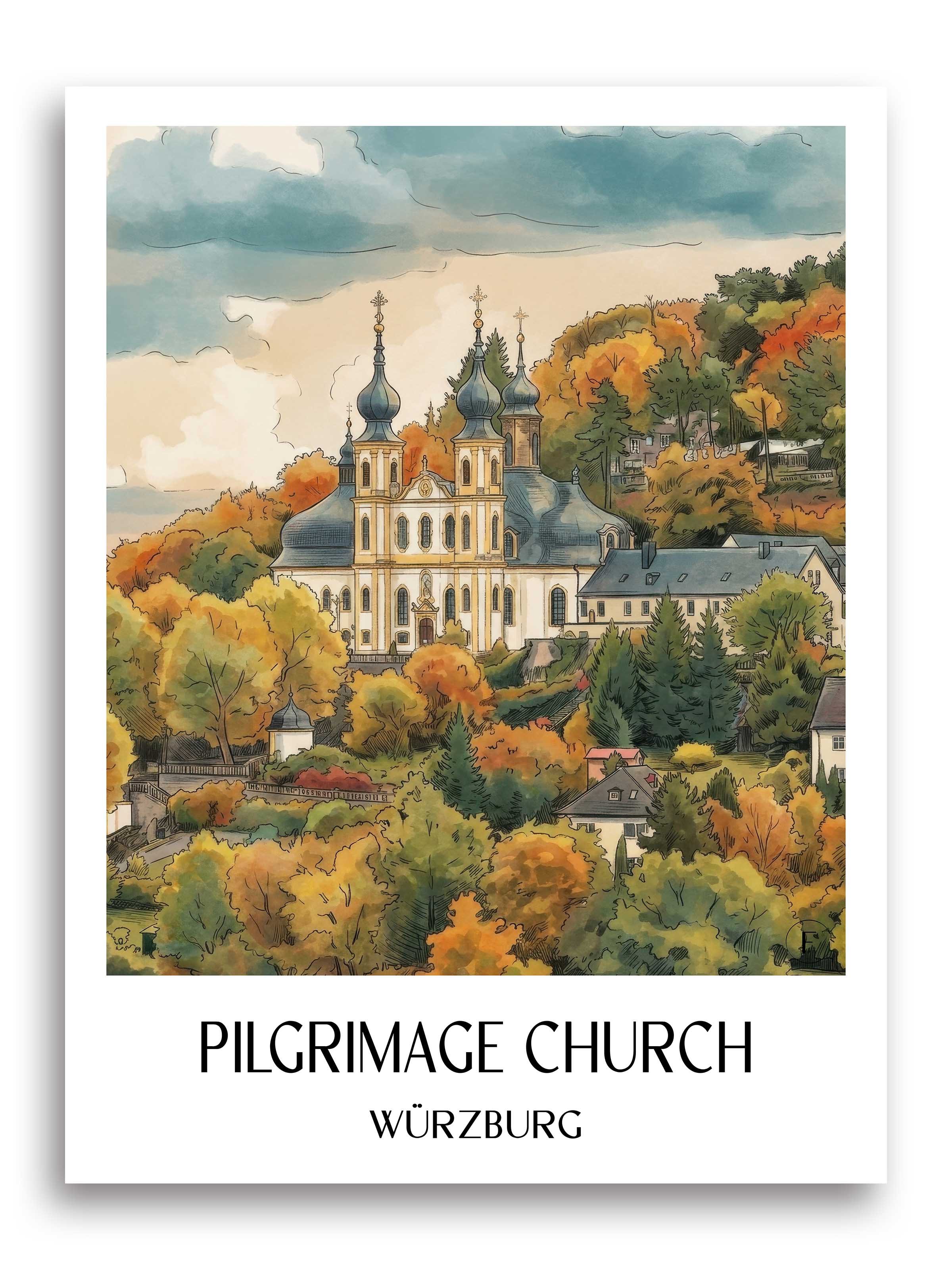 Wallfahrtskirche Poster - Würzburg - Deutschland Kunstdruck - Aquarell von A4 bis A1 - favplace