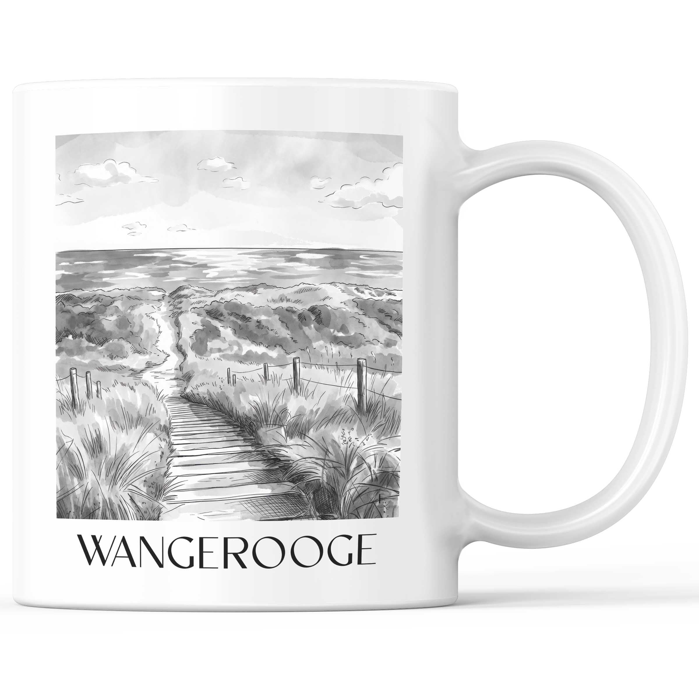 Wangerooge - Deutschland Becher - Kaffeetasse im Aquarell Schwarz-Weiß Stil - favplace