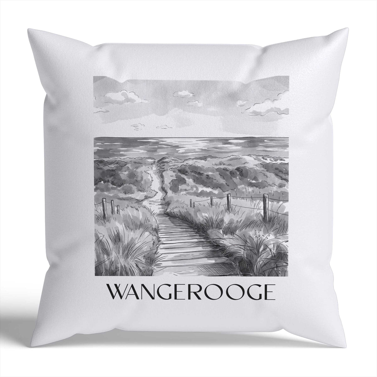 Wangerooge Kissenhülle - Zierkissen Bezug - Deutschland - Deutschland Kissen bzw. Kissenbezug im Aquarell Schwarz-Weiß Stil - favplace