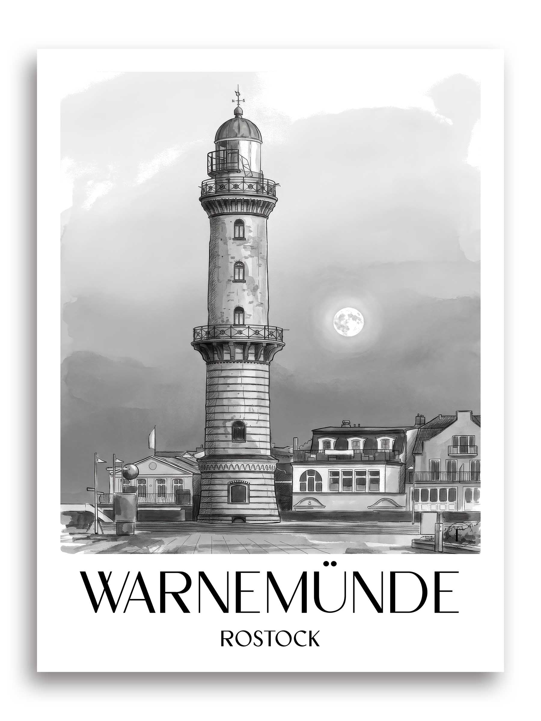 warnemünde-rostock-deutschland-poster-aquarell-schwarz-weiss