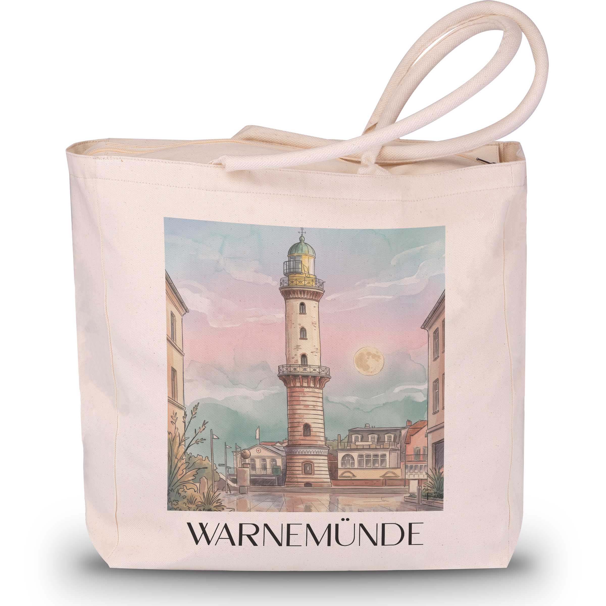 Warnemünde Shopping Tasche - Rostock - Deutschland Tote Bag - Einkaufstasche im Aquarell Stil - favplace