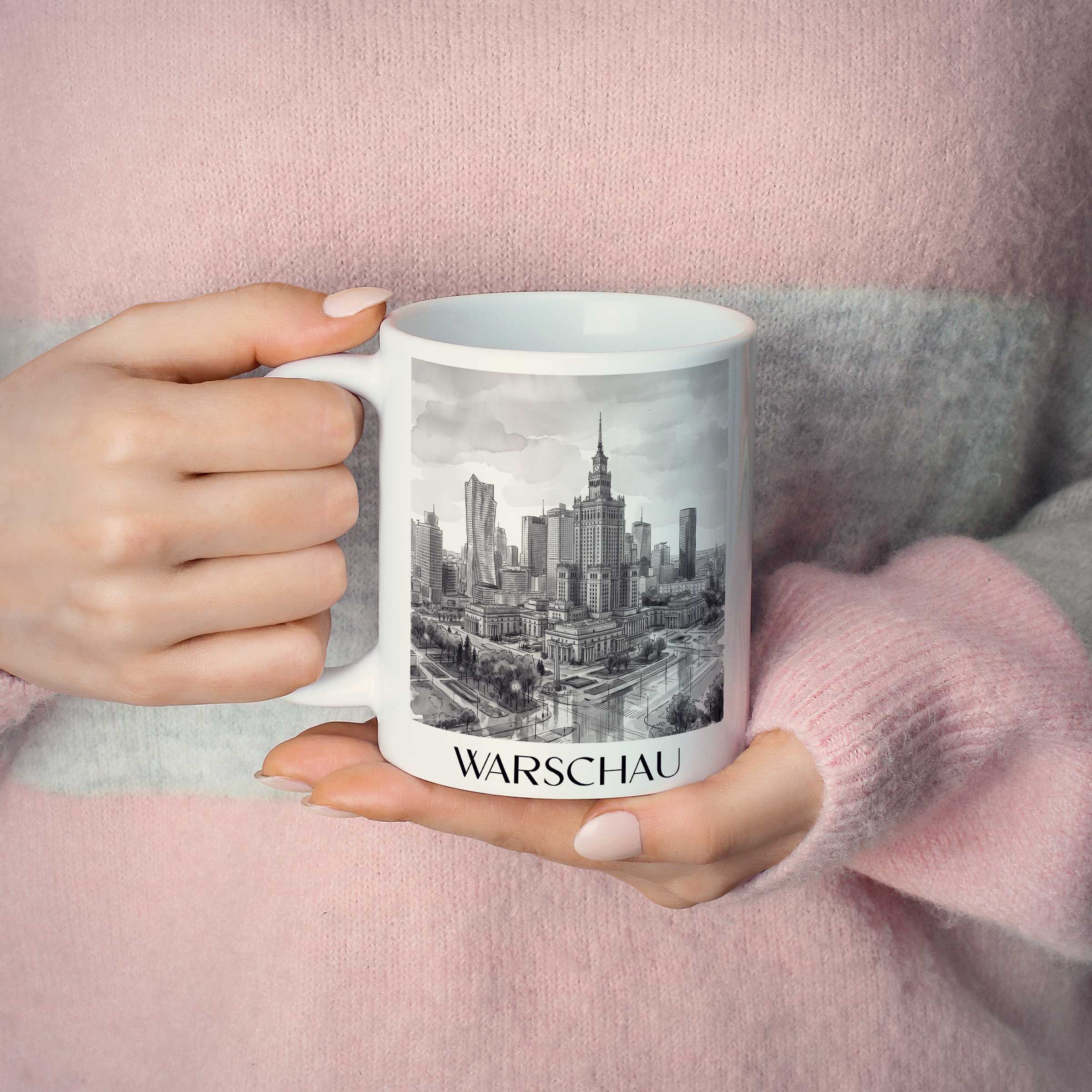 warschau-polen-kaffeebecher-aquarell-schwarz-weiss