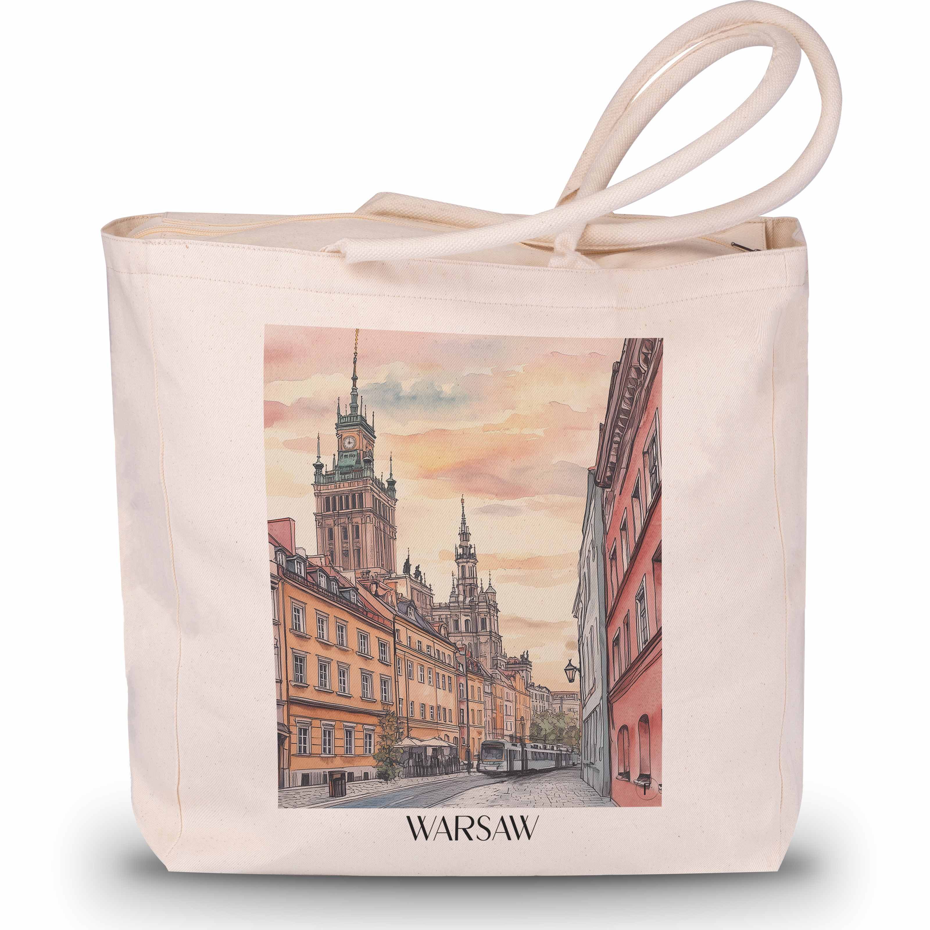 Warschau - Polen Tote Bag - Einkaufstasche im Aquarell Stil - favplace