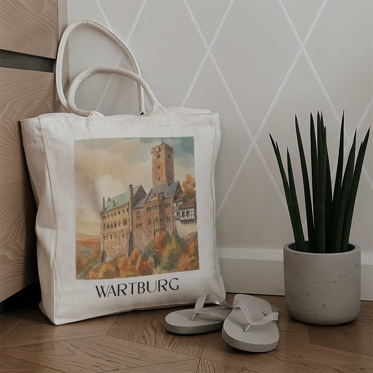 wartburg-thüringer-wald-deutschland-einkaufstasche-aquarell