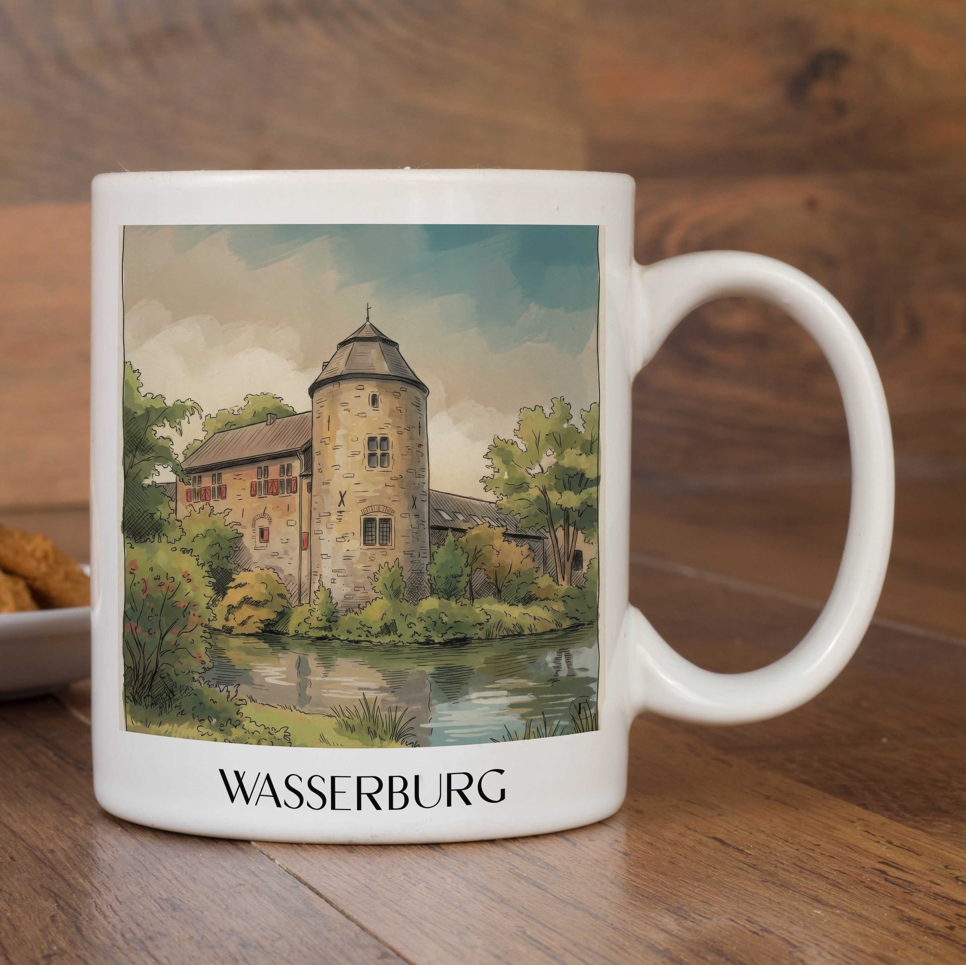 wasserburg--ratingen-deutschland-kaffeebecher-aquarell