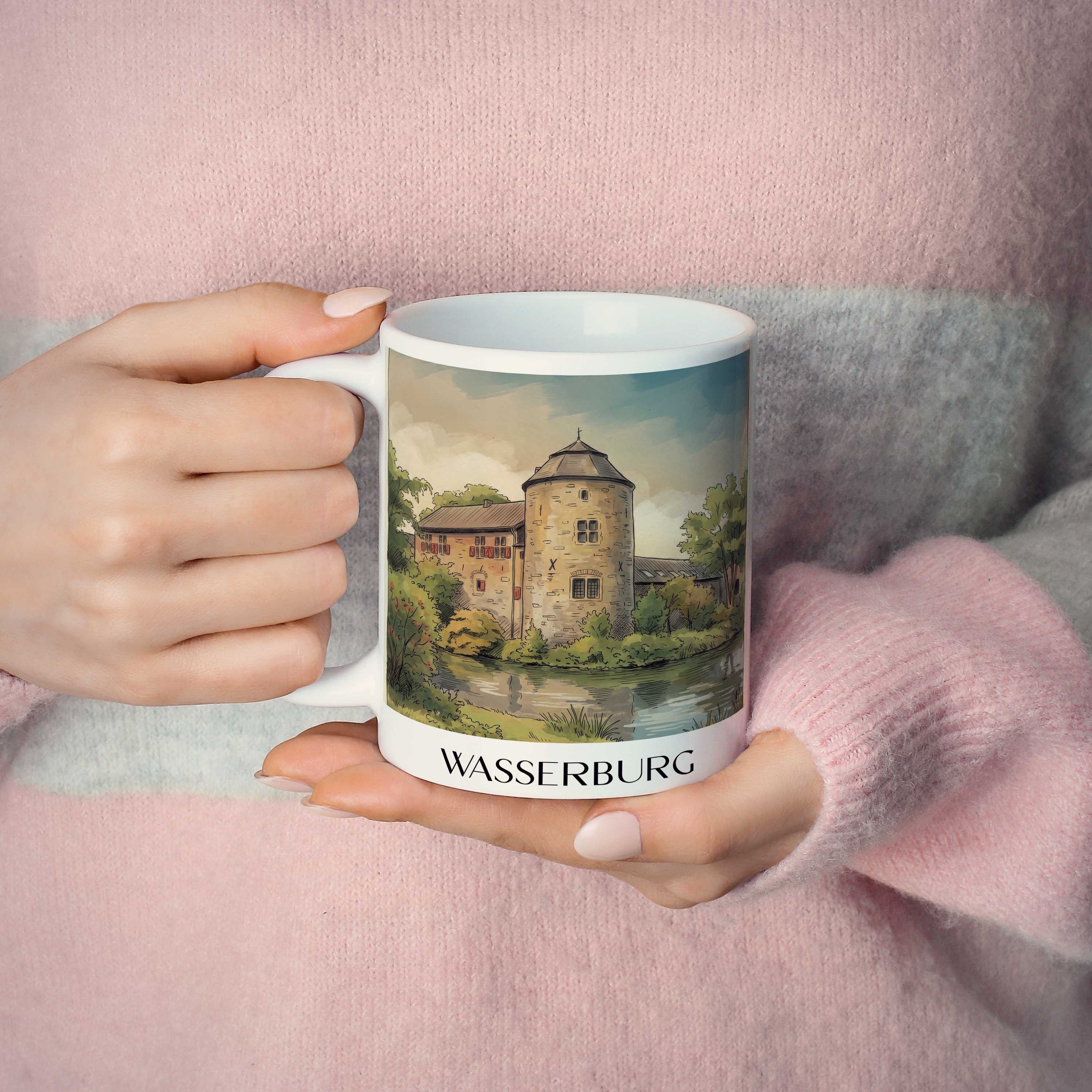 wasserburg--ratingen-deutschland-kaffeebecher-aquarell