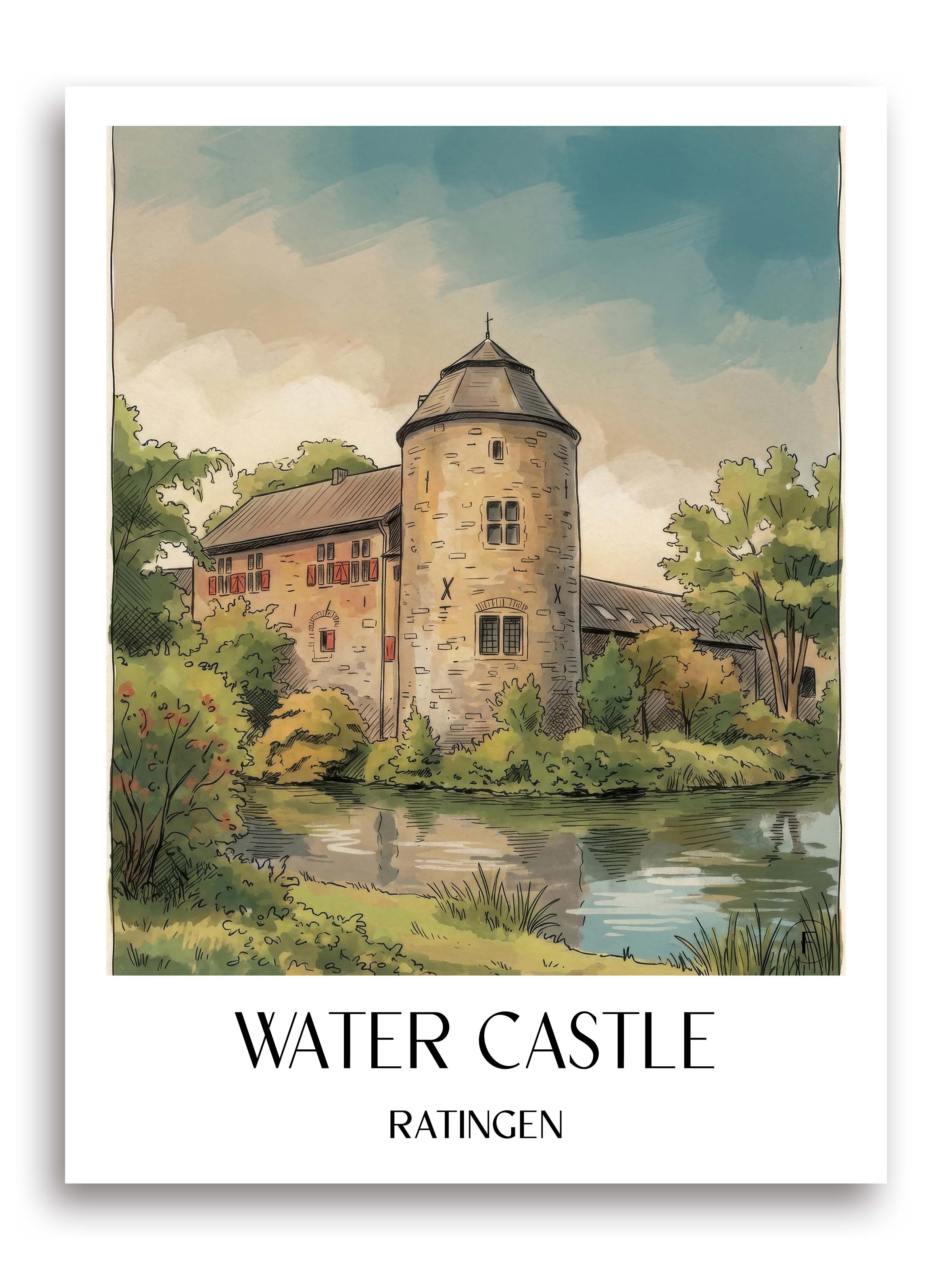 Wasserburg Poster - Ratingen - Deutschland Kunstdruck - Aquarell von A4 bis A1 - favplace