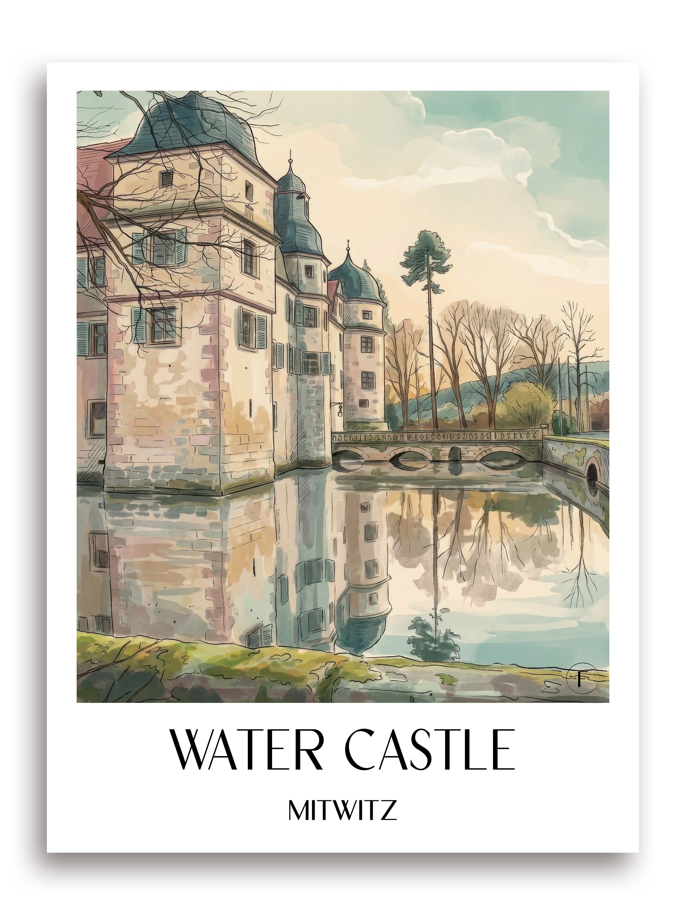 Wasserschloss Poster - Mitwitz - Deutschland Kunstdruck - Aquarell von A4 bis A1 - favplace