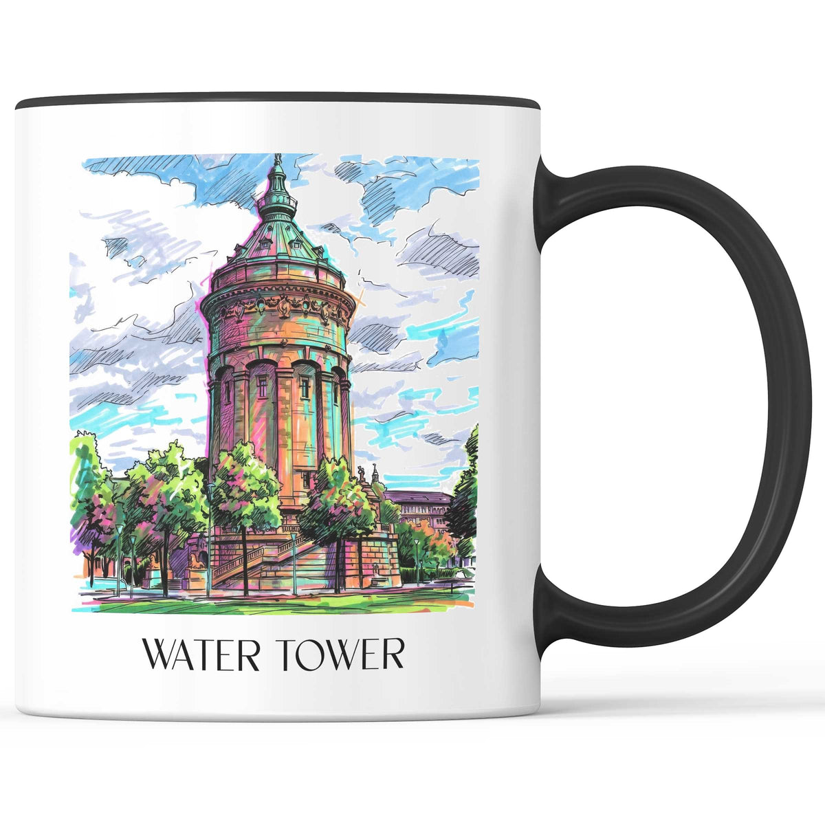 Wasserturm Kaffeebecher - Mannheim - Deutschland Becher - Kaffeetasse im Tag Graffiti Stil - favplace