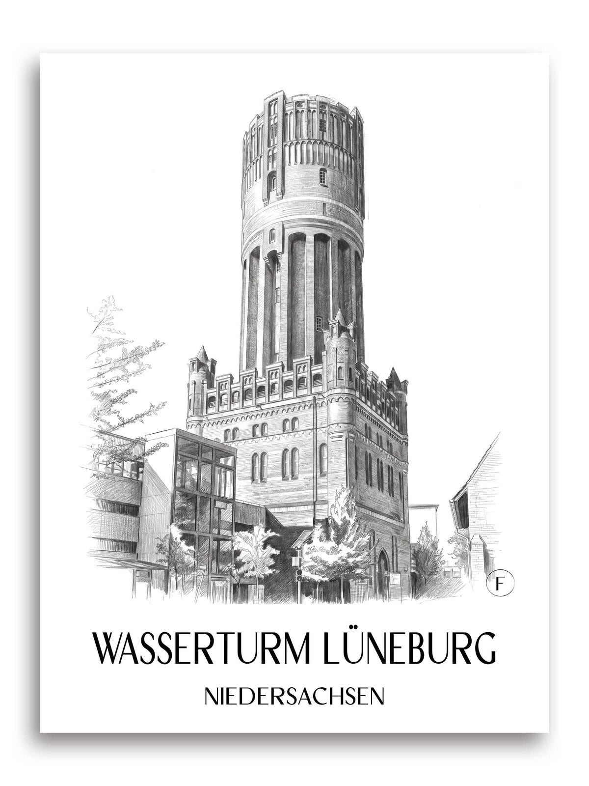 wasserturm-lüneburg-niedersachsen-deutschland-poster-bleistift-zeichnung-drawing