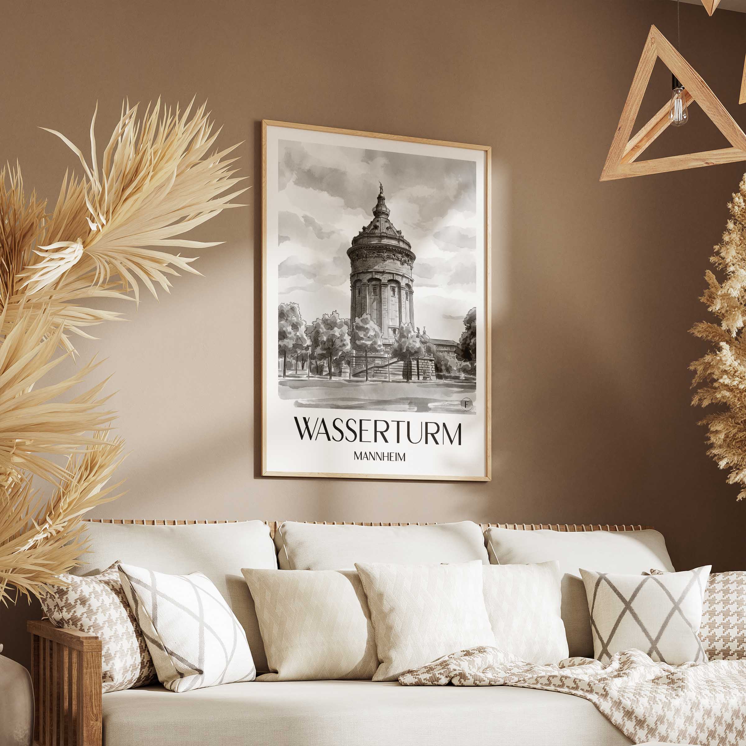 wasserturm-mannheim-deutschland-poster-aquarell-schwarz-weiss