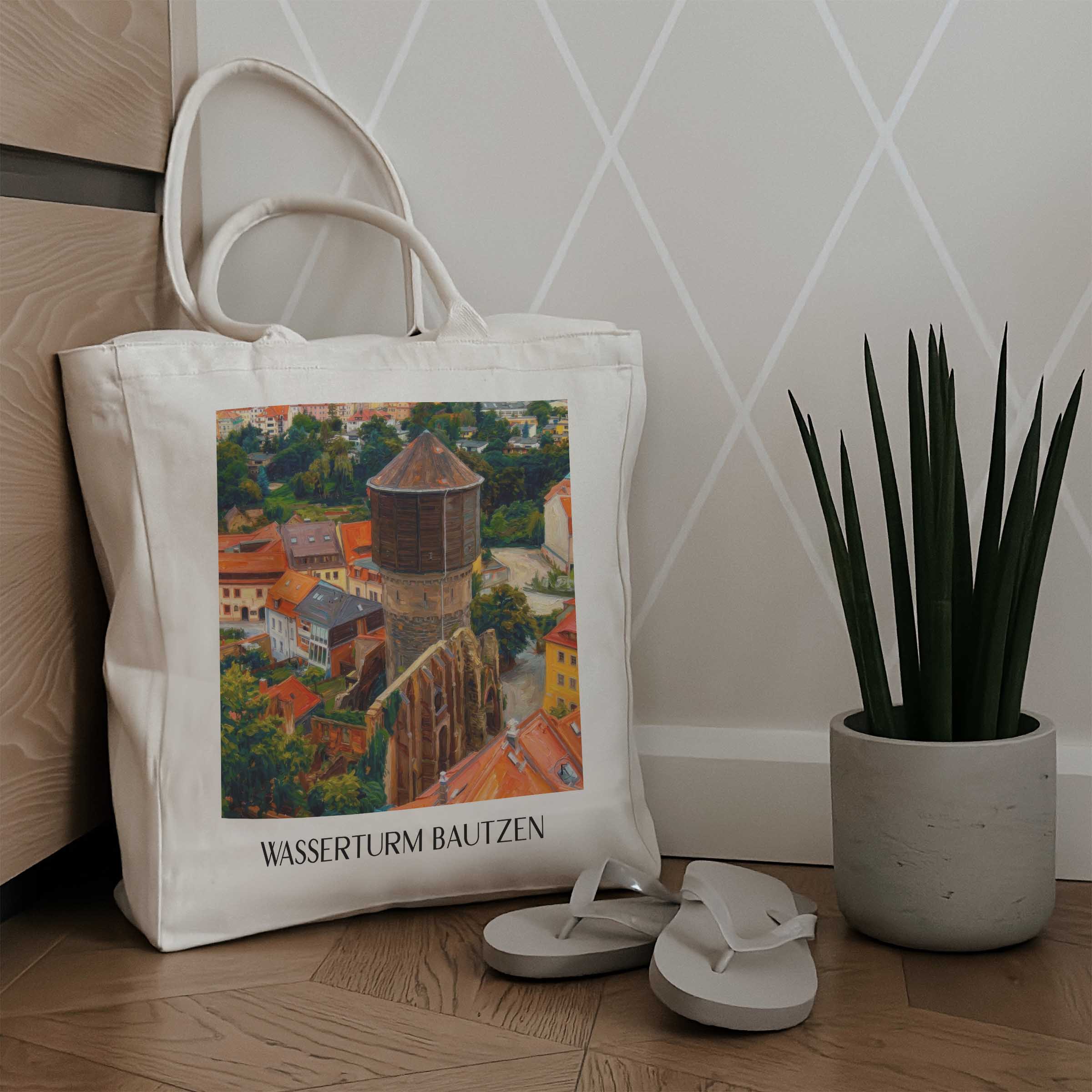 wasserturm-bautzen-deutschland-einkaufstasche-oil-painting-oelgemaelde